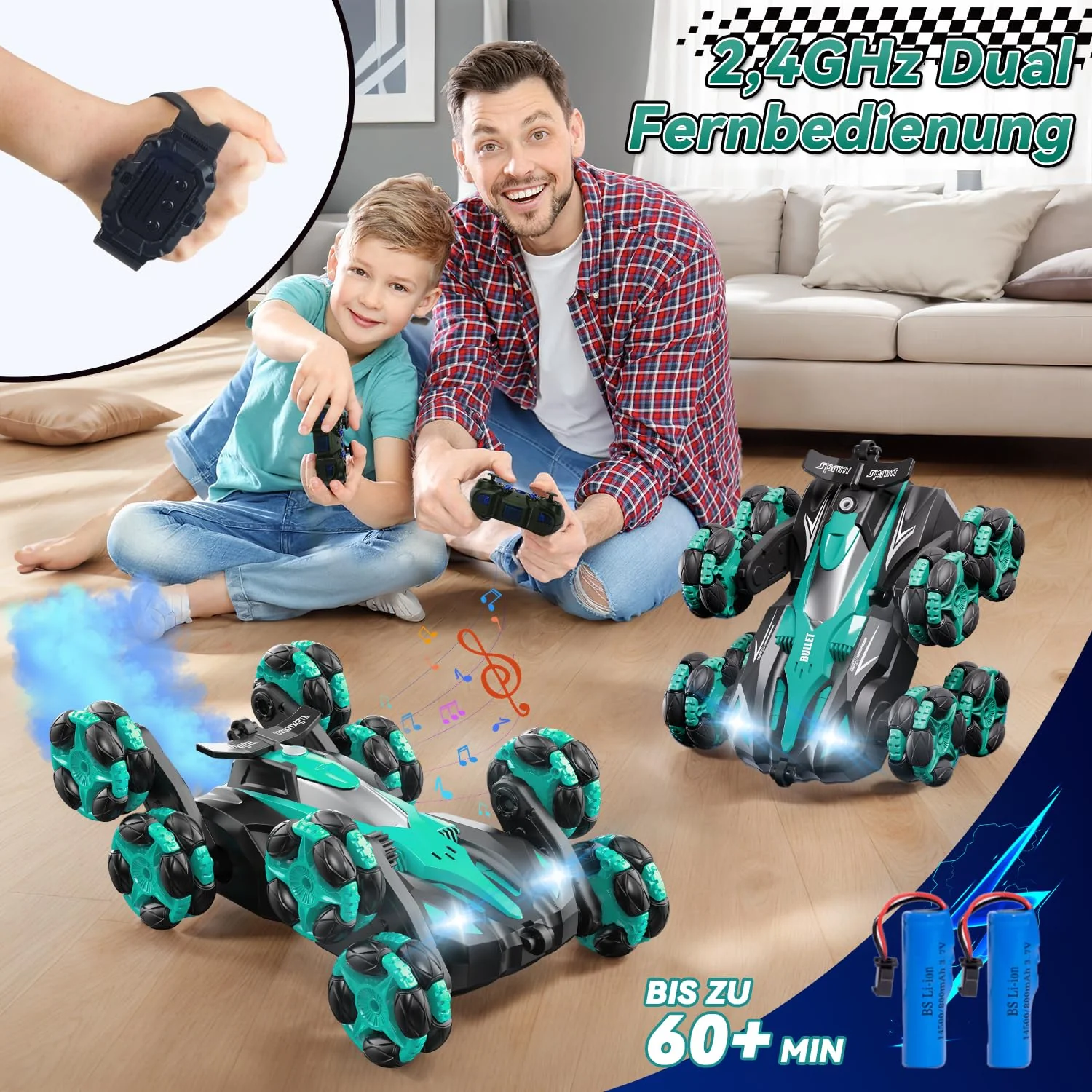 Ferngesteuertes Auto, 1:16 Auto mit Fernbedienung ab 5 6 8 Jahre, 2,4 GHz Stunt Auto Ferngesteuert mit Handsteuerung ab 6 Jahre, 8 Räder, Sprühnebel-LED-Musik, Spielzeug ab 4 5 6 7 8 9 Jahre Junge - Image 4
