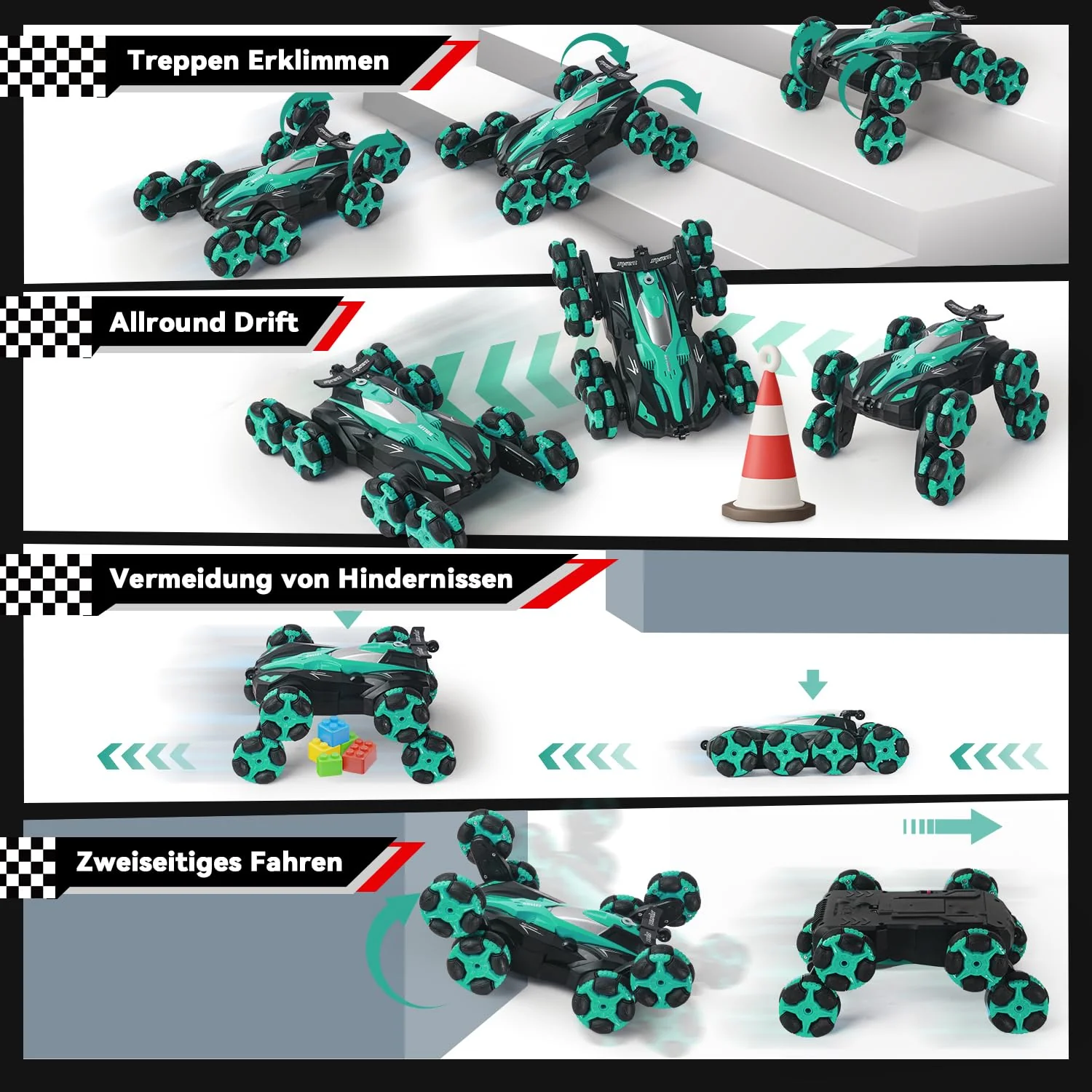 Ferngesteuertes Auto, 1:16 Auto mit Fernbedienung ab 5 6 8 Jahre, 2,4 GHz Stunt Auto Ferngesteuert mit Handsteuerung ab 6 Jahre, 8 Räder, Sprühnebel-LED-Musik, Spielzeug ab 4 5 6 7 8 9 Jahre Junge - Image 5