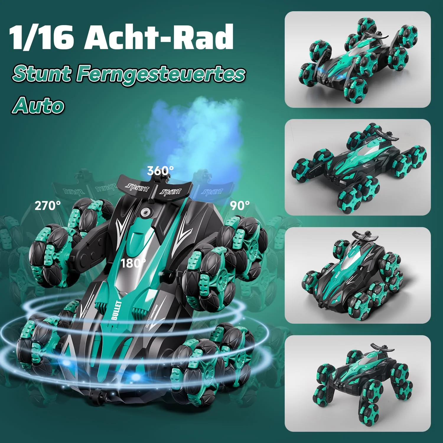 Ferngesteuertes Auto, 1:16 Auto mit Fernbedienung ab 5 6 8 Jahre, 2,4 GHz Stunt Auto Ferngesteuert mit Handsteuerung ab 6 Jahre, 8 Räder, Sprühnebel-LED-Musik, Spielzeug ab 4 5 6 7 8 9 Jahre Junge - Image 7