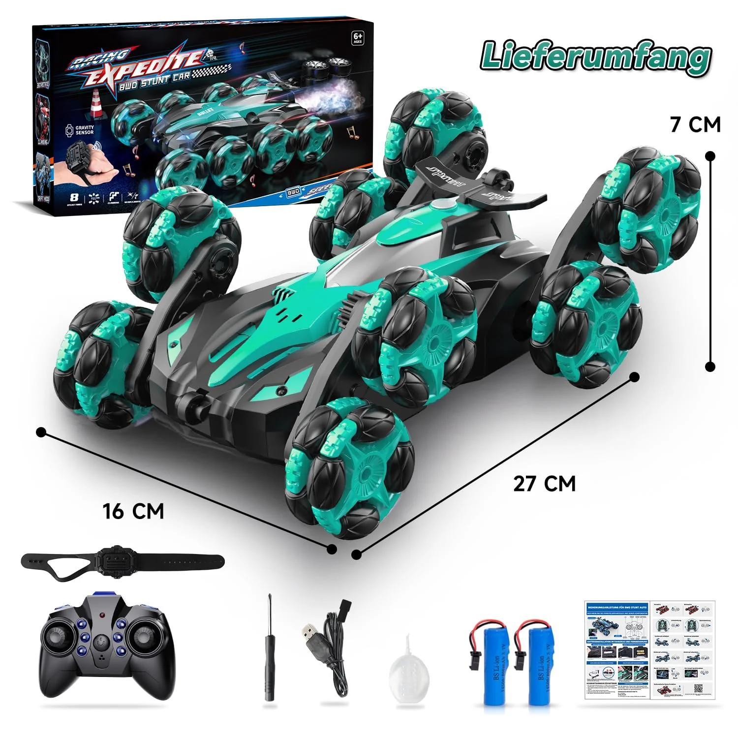 Ferngesteuertes Auto, 1:16 Auto mit Fernbedienung ab 5 6 8 Jahre, 2,4 GHz Stunt Auto Ferngesteuert mit Handsteuerung ab 6 Jahre, 8 Räder, Sprühnebel-LED-Musik, Spielzeug ab 4 5 6 7 8 9 Jahre Junge - Image 8