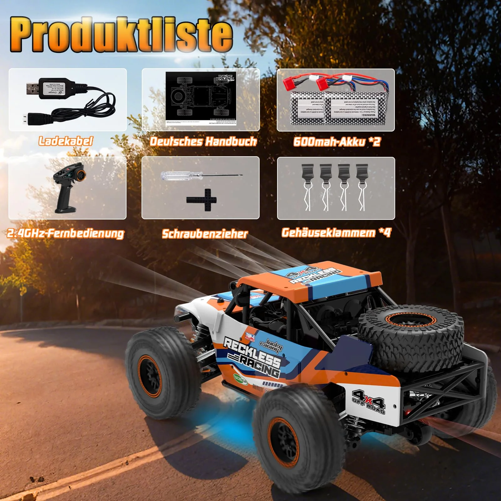 Ferngesteuertes Auto ab 10 Jahre, 32KM/H RC Auto Offroad mit 7 Farben Lichtern, 1/18 RC Monstertruck mit Ersatzreifen, 2.4GHz Monstertruck Ferngesteuert für Kinder Erwachsene, 4WD RTR All Terrain - Image 4