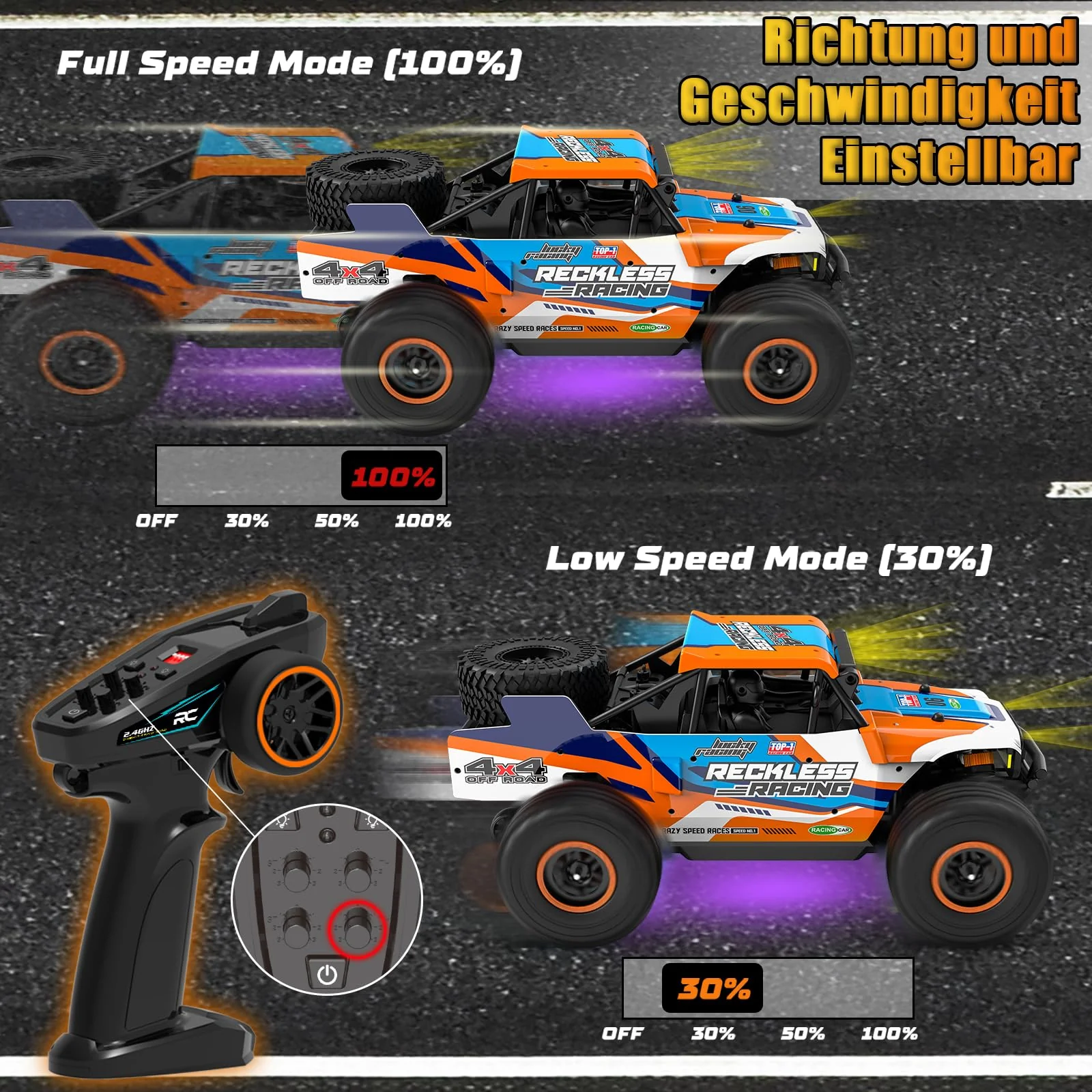 Ferngesteuertes Auto ab 10 Jahre, 32KM/H RC Auto Offroad mit 7 Farben Lichtern, 1/18 RC Monstertruck mit Ersatzreifen, 2.4GHz Monstertruck Ferngesteuert für Kinder Erwachsene, 4WD RTR All Terrain - Image 5