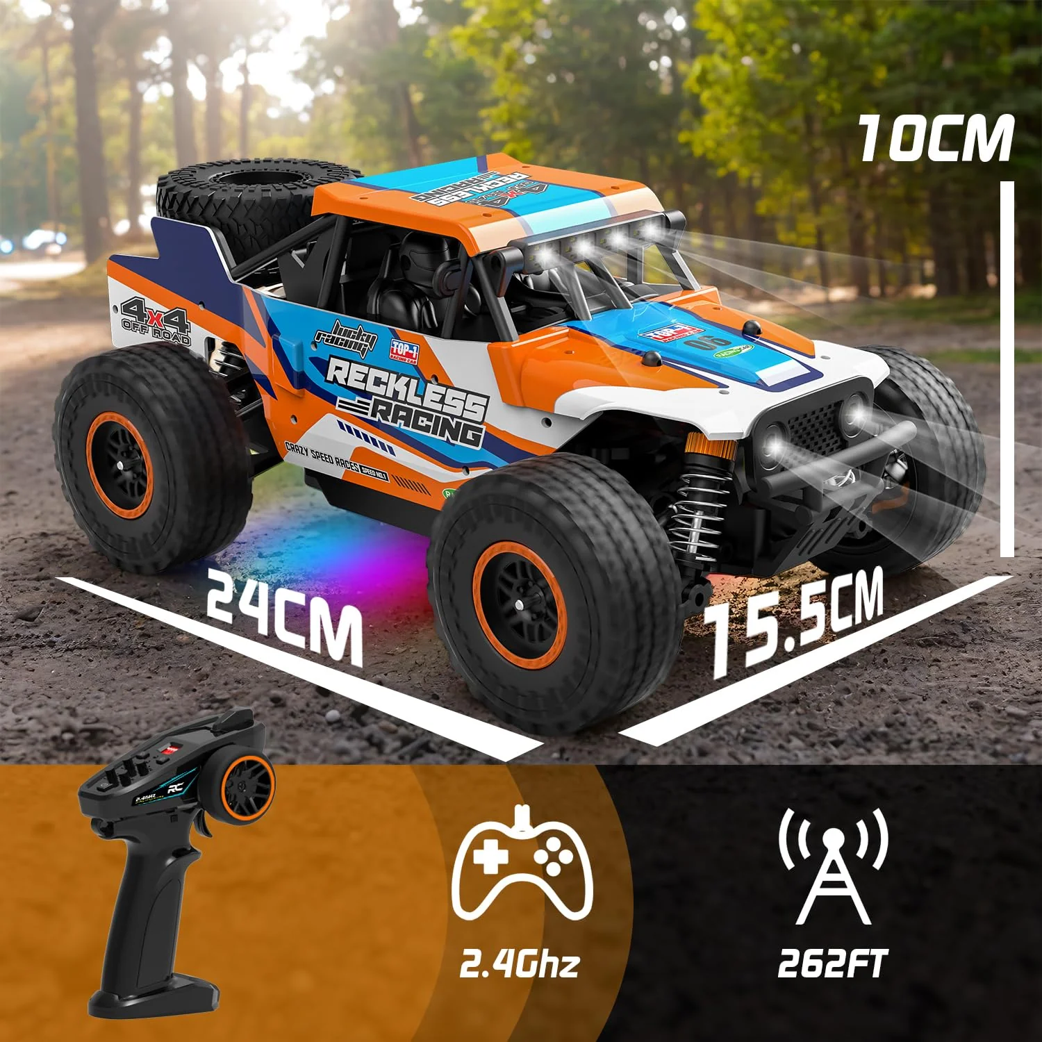 Ferngesteuertes Auto ab 10 Jahre, 32KM/H RC Auto Offroad mit 7 Farben Lichtern, 1/18 RC Monstertruck mit Ersatzreifen, 2.4GHz Monstertruck Ferngesteuert für Kinder Erwachsene, 4WD RTR All Terrain - Image 8