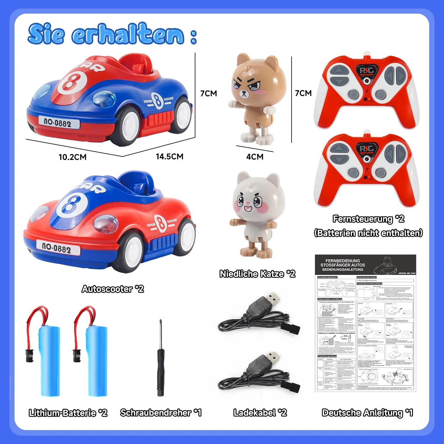 Ferngesteuertes Auto ab 2 Jahre, 2PCS RC Bumper Cars mit Musik und Licht, 2.4GHz Autoscooter Ferngesteuert Kinder mit 2 Akku 50 Minuten, Auto Spielzeug ab 2 Jahre, Geschenke 2 3 4 Jahre Junge Mädchen - Image 3