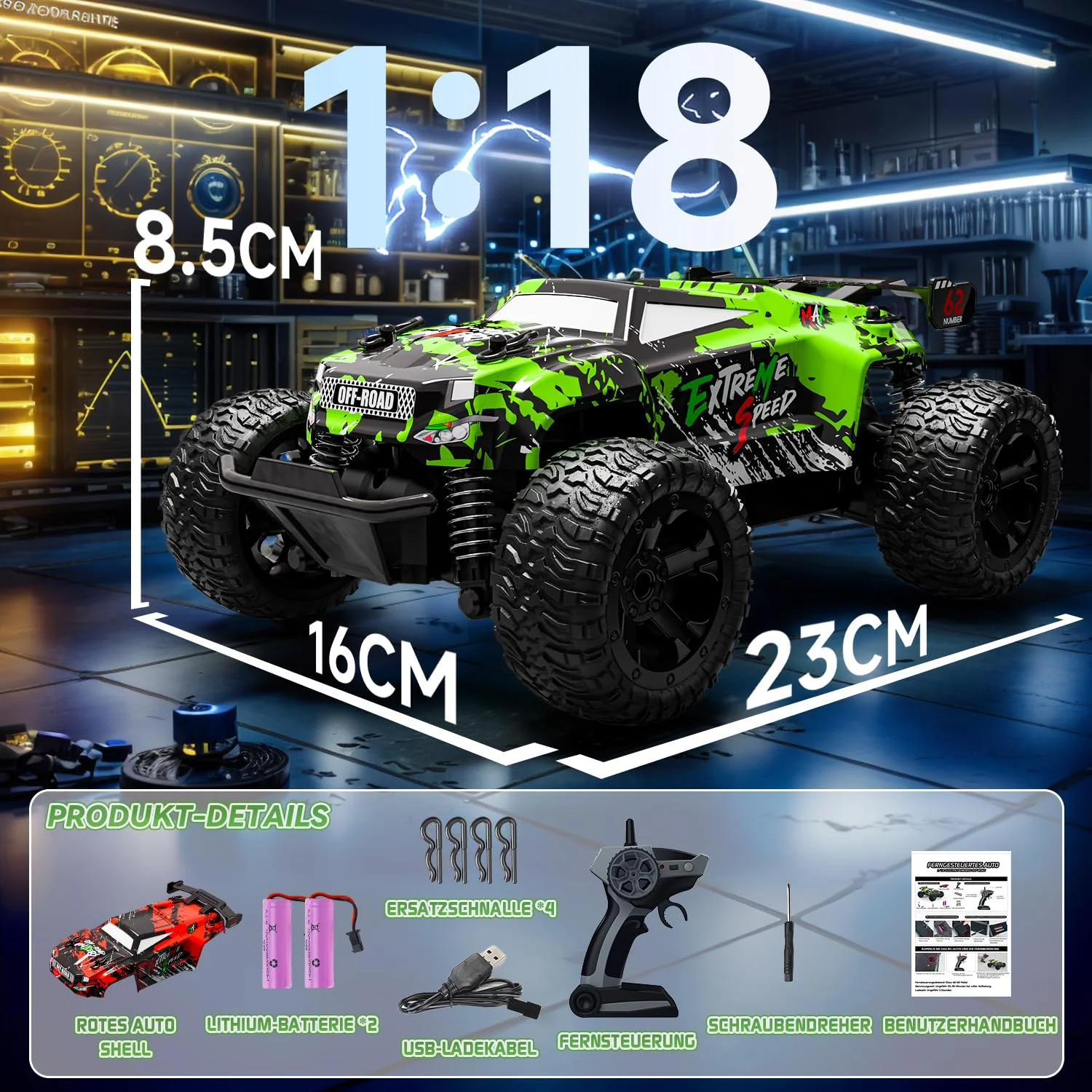 Ferngesteuertes Auto ab 3 4 6 8 Jahre, 1:18 Ferngesteuerter Monstertruck Ferngesteuert Mit Karosserielicht/Doppelschale, RC Auto Ferngesteuert ab 3 4 6 8 Jahre Kinder Geschenke für Jungen und Mädchen - Image 4