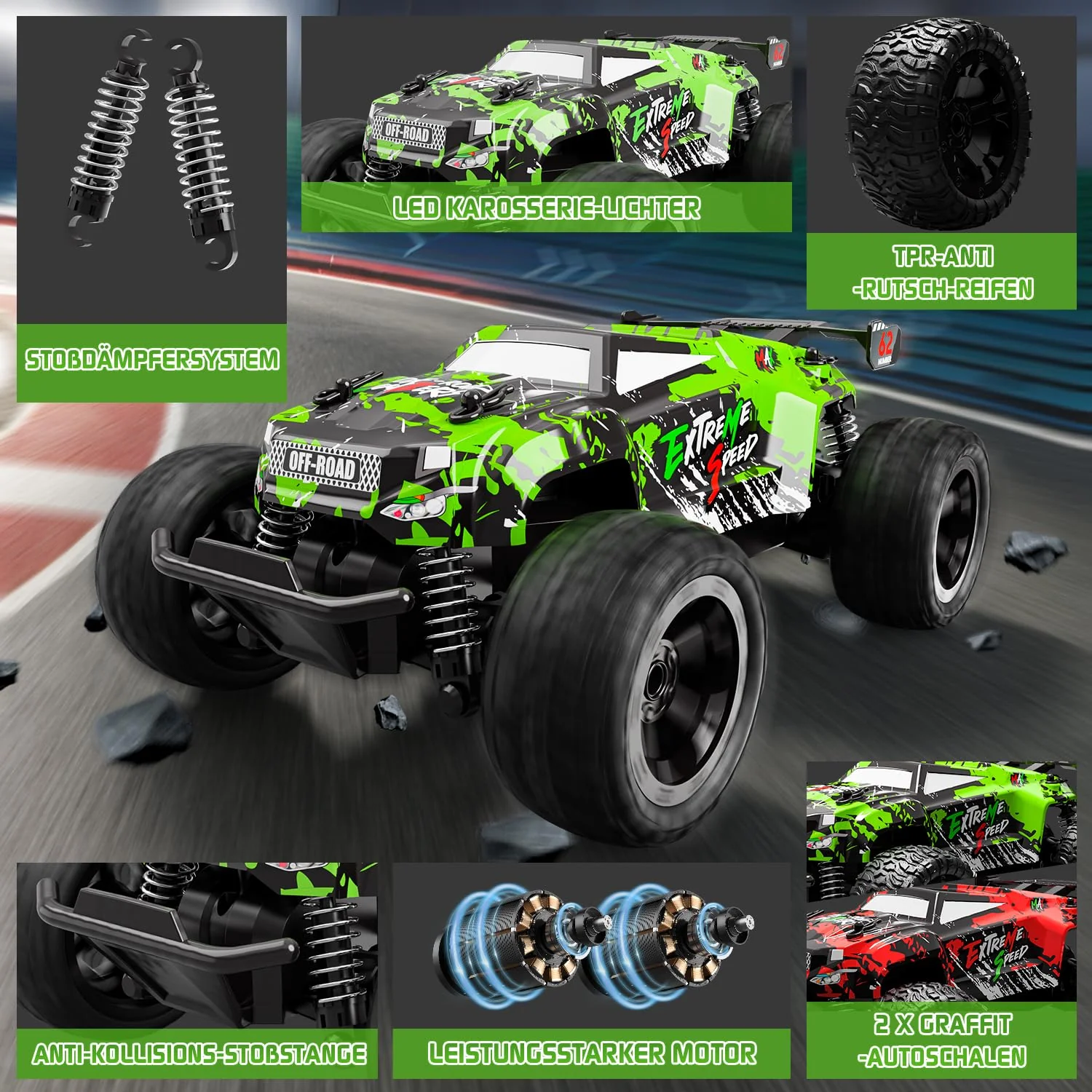 Ferngesteuertes Auto ab 3 4 6 8 Jahre, 1:18 Ferngesteuerter Monstertruck Ferngesteuert Mit Karosserielicht/Doppelschale, RC Auto Ferngesteuert ab 3 4 6 8 Jahre Kinder Geschenke für Jungen und Mädchen - Image 6