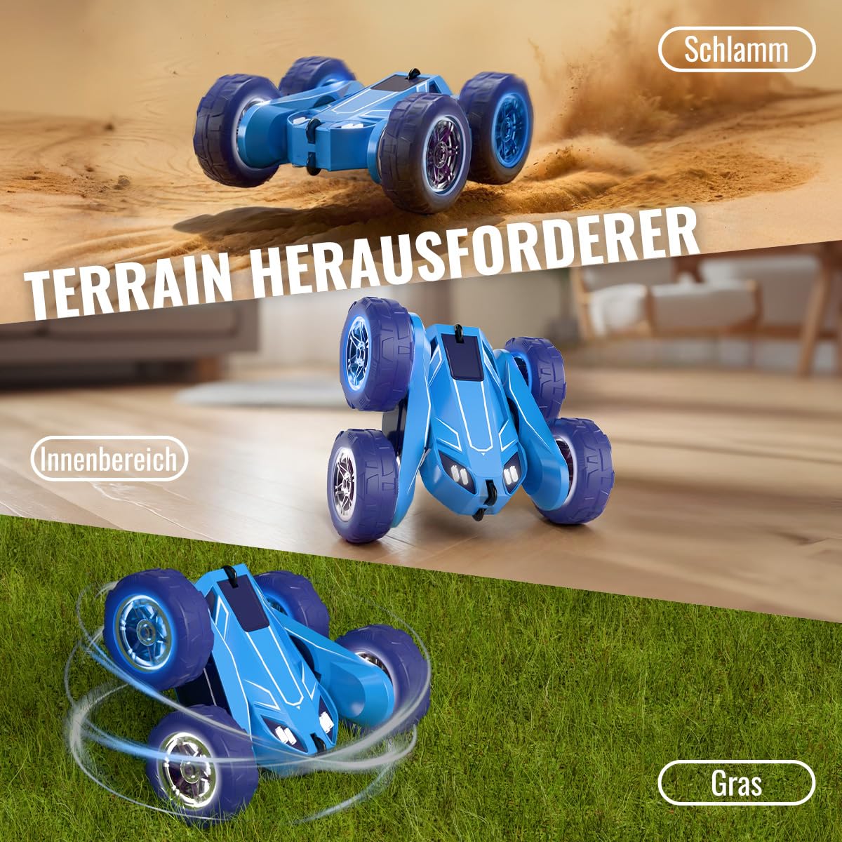 Ferngesteuertes Auto, Direktladung Exklusiv Dual-USB-C-Ladung mit LED Einstellbar, 2,4G 360° Stunt Flips & Kippschutz RC Kinderspielzeug 15km/h 4WD für Kinder 3-12 Jahre Weihnachten Feiertagsgeschenk - Image 5
