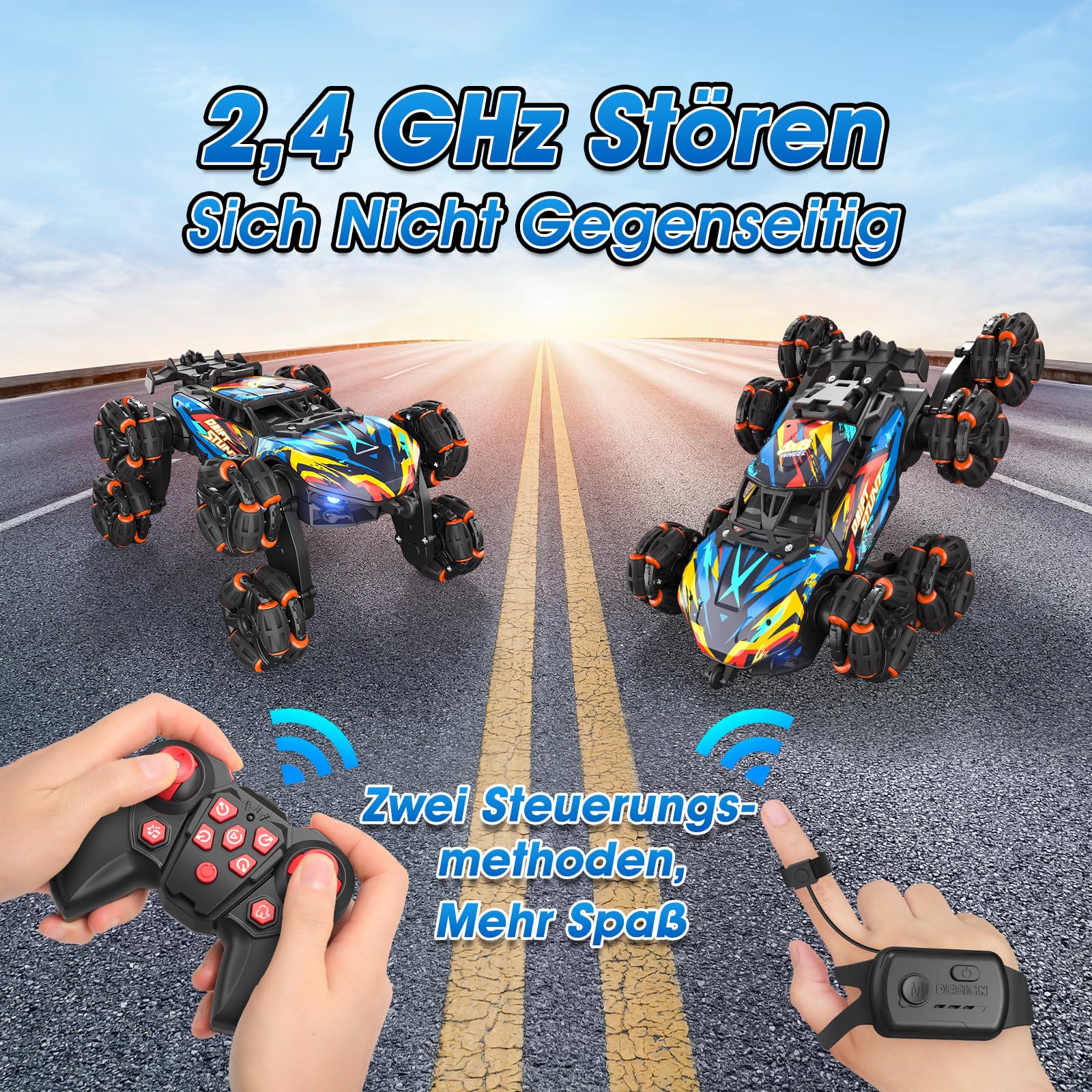 Ferngesteuertes Auto, Ferngesteuertes Auto ab 3 4 5 6 7 8 9 10 Jahre Kinder, 8WD Stunt und Handsteuerung, RC Drift Car mit LED Licht, Musik und Spray, RC Spielzeug Geschenk ab 3-12 Jahre Junge - Image 3