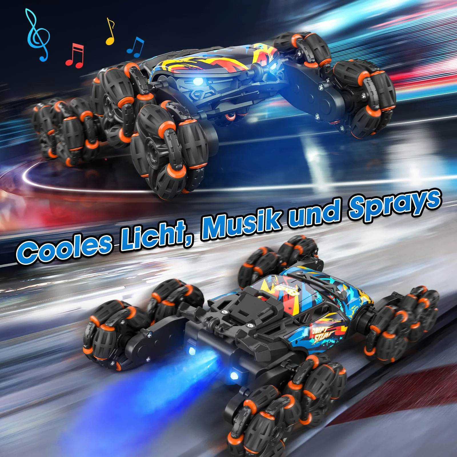 Ferngesteuertes Auto, Ferngesteuertes Auto ab 3 4 5 6 7 8 9 10 Jahre Kinder, 8WD Stunt und Handsteuerung, RC Drift Car mit LED Licht, Musik und Spray, RC Spielzeug Geschenk ab 3-12 Jahre Junge - Image 4