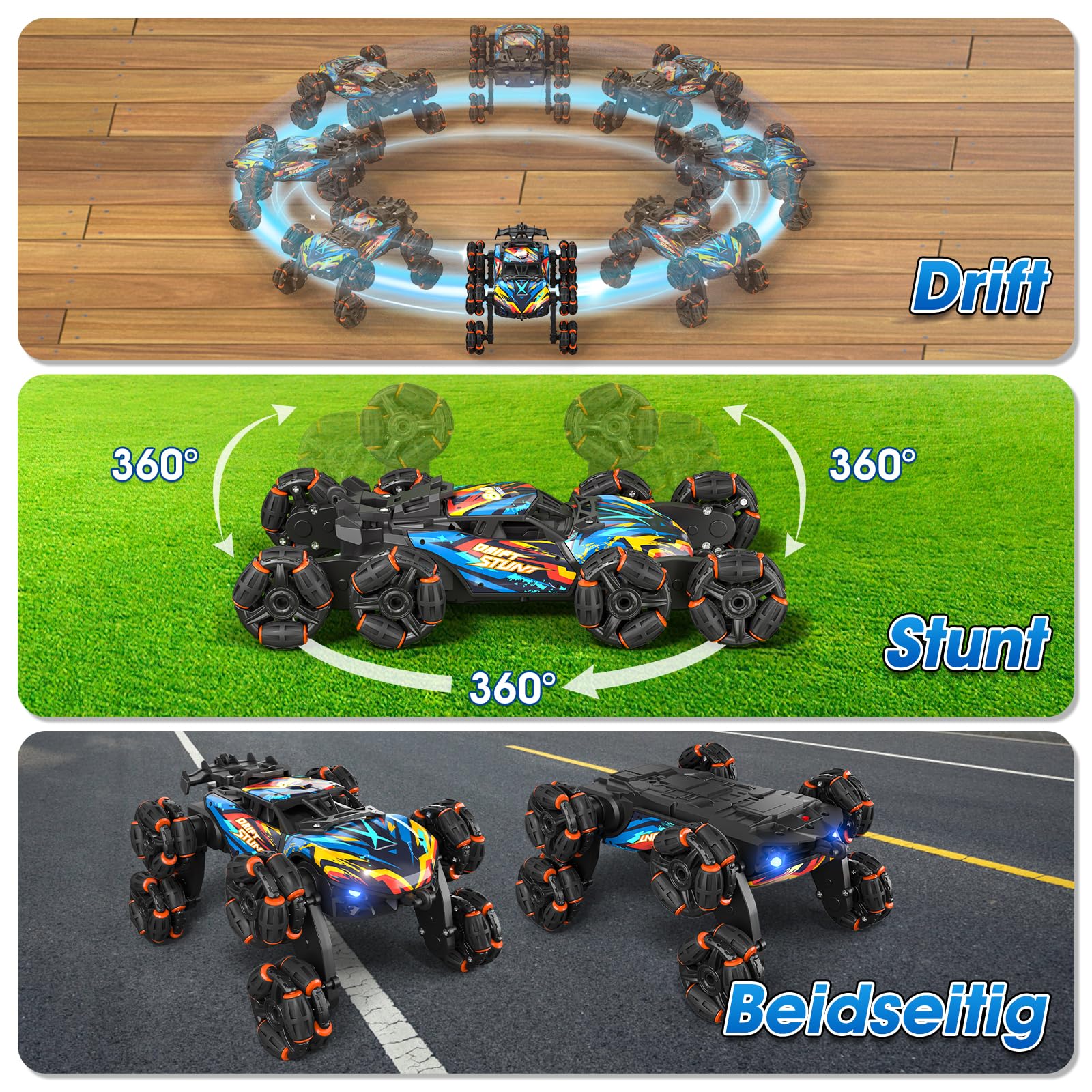 Ferngesteuertes Auto, Ferngesteuertes Auto ab 3 4 5 6 7 8 9 10 Jahre Kinder, 8WD Stunt und Handsteuerung, RC Drift Car mit LED Licht, Musik und Spray, RC Spielzeug Geschenk ab 3-12 Jahre Junge - Image 5