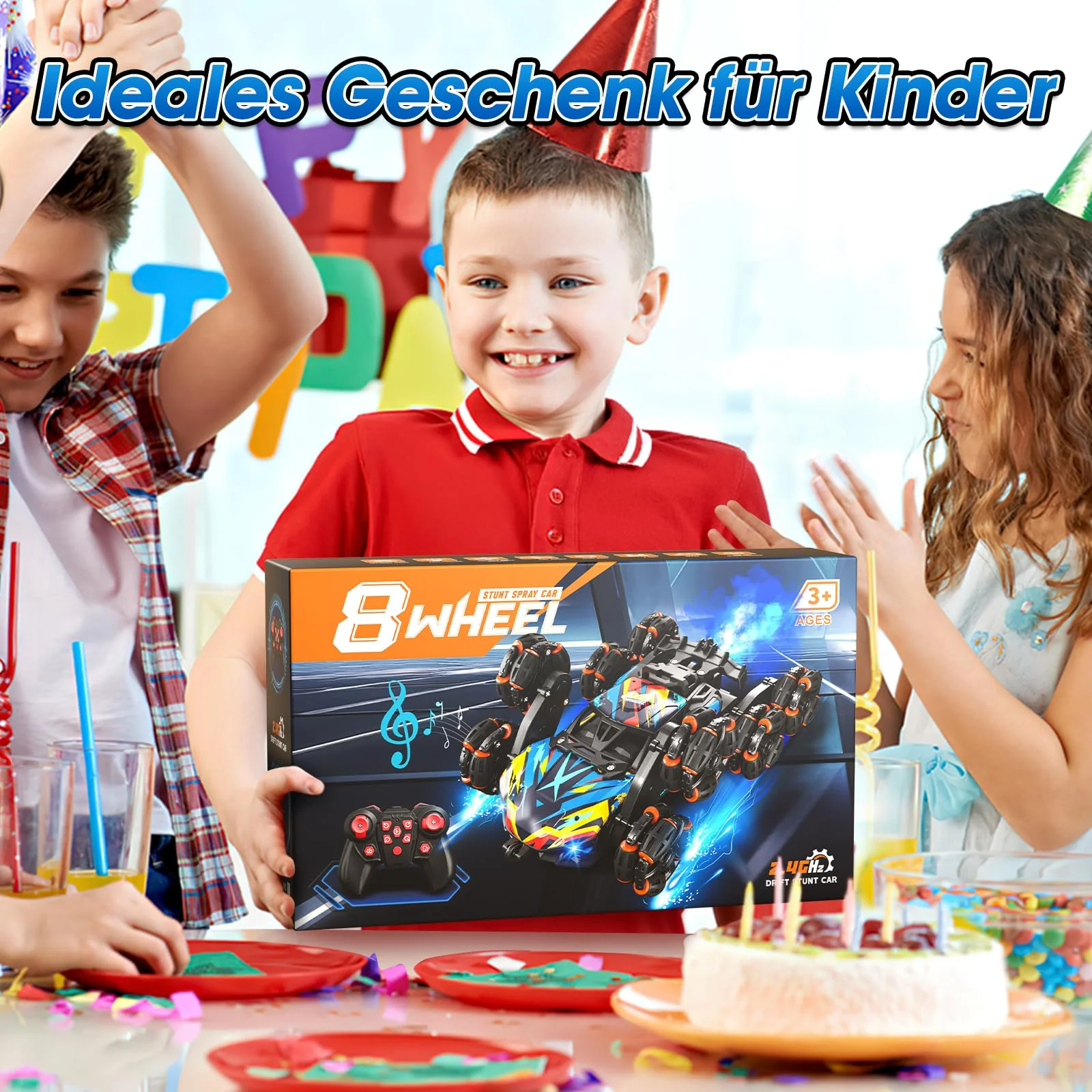 Ferngesteuertes Auto, Ferngesteuertes Auto ab 3 4 5 6 7 8 9 10 Jahre Kinder, 8WD Stunt und Handsteuerung, RC Drift Car mit LED Licht, Musik und Spray, RC Spielzeug Geschenk ab 3-12 Jahre Junge - Image 8