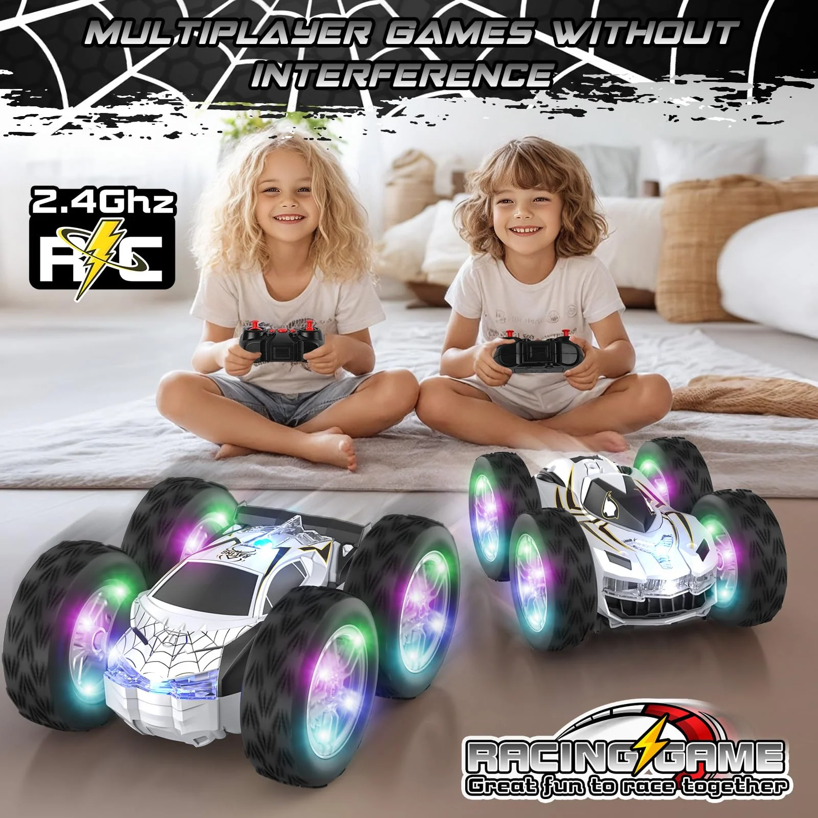 Ferngesteuertes Auto für Kinder ab 3 4 5 6 7 8 9 Jahren, 2.4GHz Spider RC Stunt Auto Wiederaufladbares Monstertruck mit LED Blinken, 360° Drehung Spielzeugauto Geburtstags Geschenk Jungen Mädchen - Image 5
