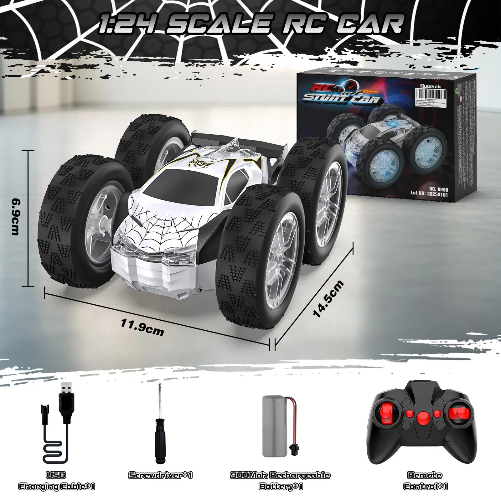 Ferngesteuertes Auto für Kinder ab 3 4 5 6 7 8 9 Jahren, 2.4GHz Spider RC Stunt Auto Wiederaufladbares Monstertruck mit LED Blinken, 360° Drehung Spielzeugauto Geburtstags Geschenk Jungen Mädchen - Image 6