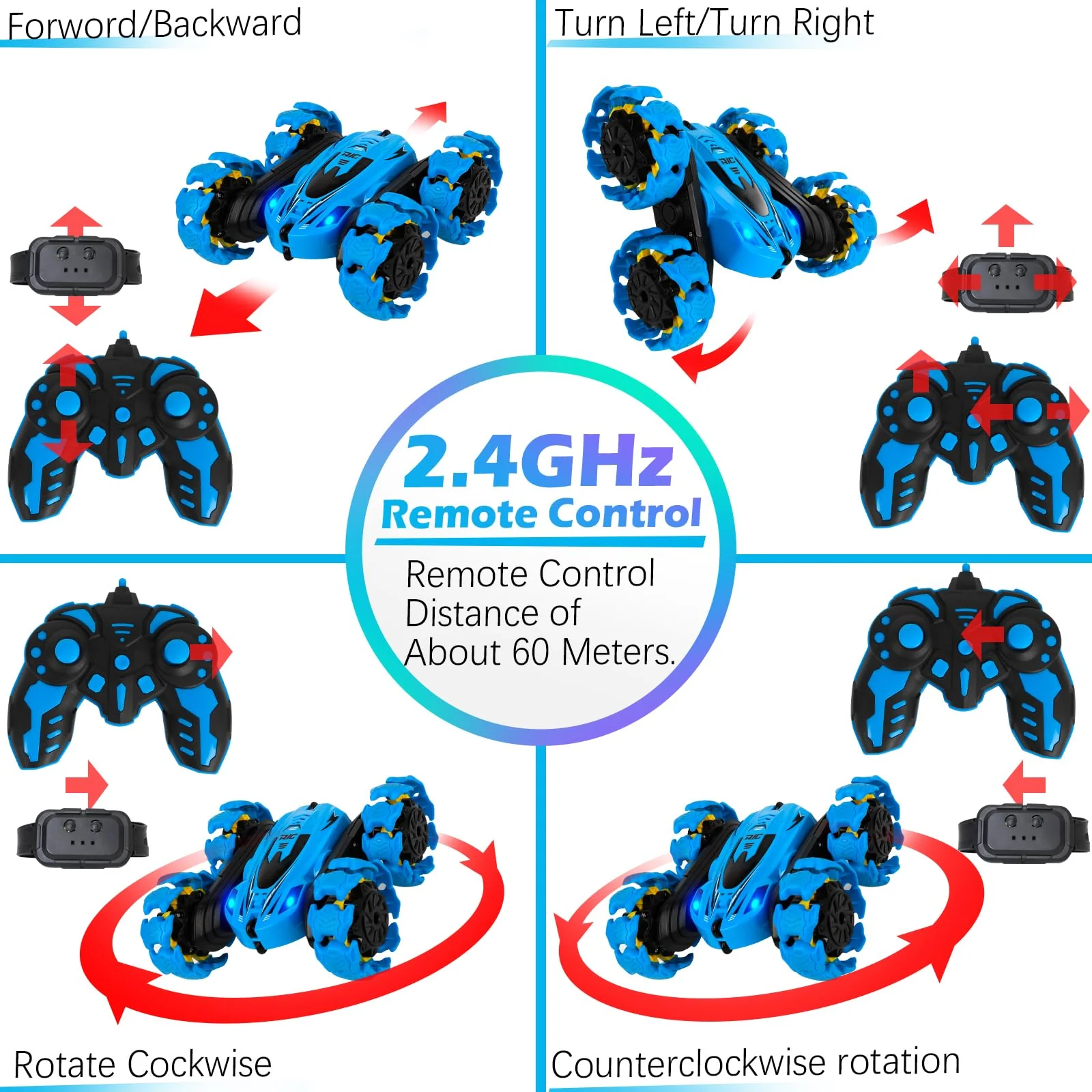 Ferngesteuertes Auto Kinder ab 3 4 5 6 Jahre mit LED Lichter | 2.4Ghz RC Auto mit 360° Drehung & 4WD Offroad | 2 Aufladbarer Batterien | Monstertruck Spielzeug Geschenk für Jungen Mädchen (Blau) - Image 2