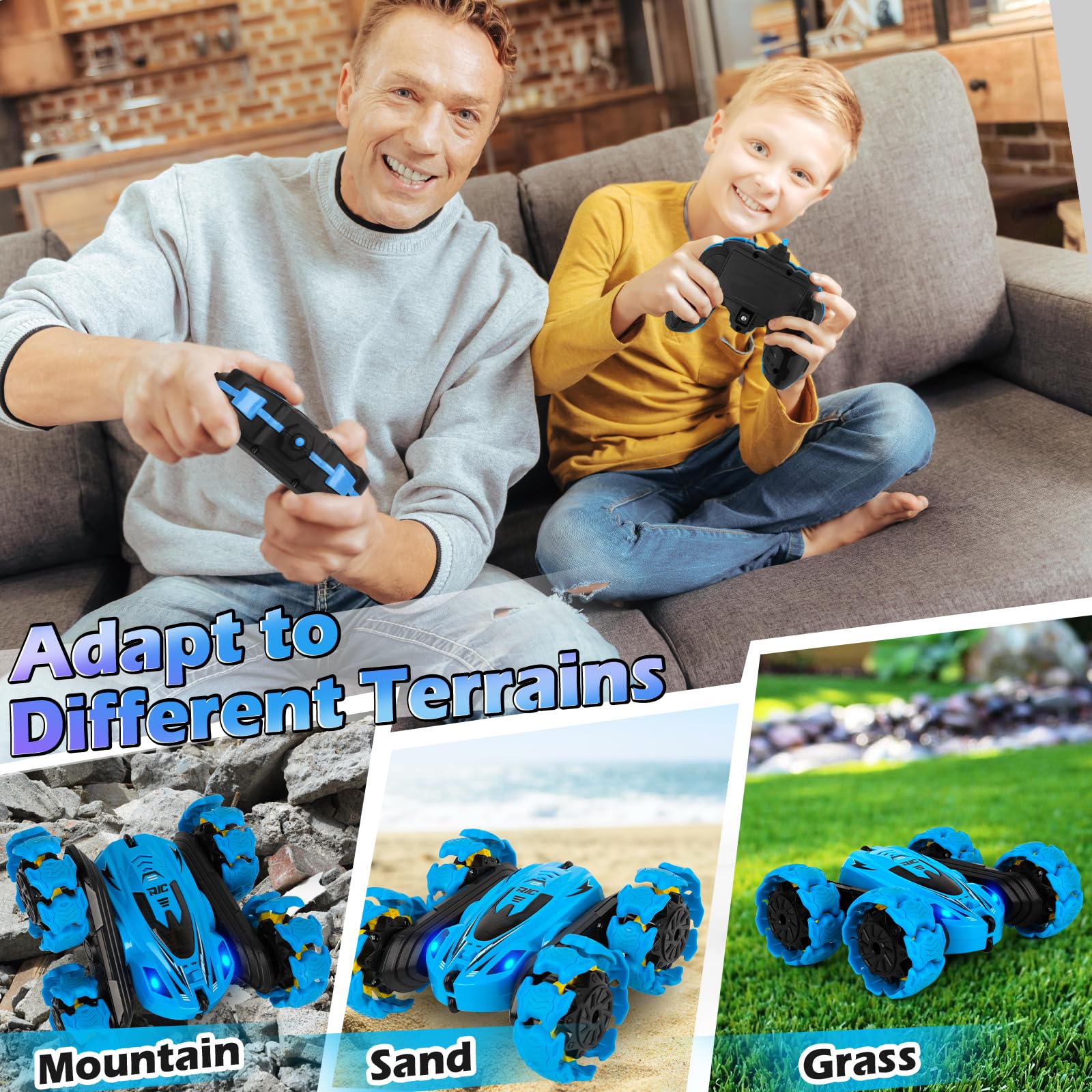 Ferngesteuertes Auto Kinder ab 3 4 5 6 Jahre mit LED Lichter | 2.4Ghz RC Auto mit 360° Drehung & 4WD Offroad | 2 Aufladbarer Batterien | Monstertruck Spielzeug Geschenk für Jungen Mädchen (Blau) - Image 3
