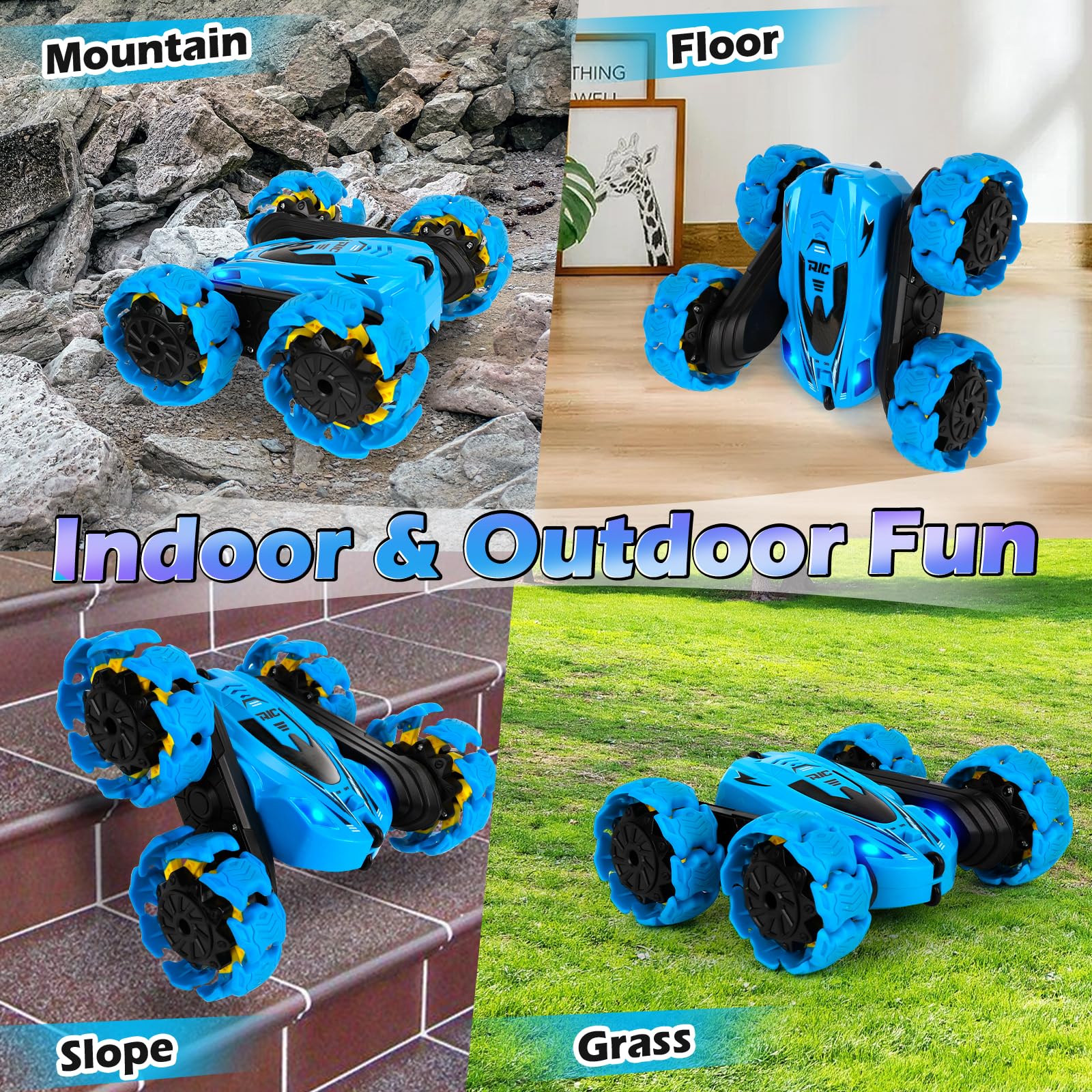 Ferngesteuertes Auto Kinder ab 3 4 5 6 Jahre mit LED Lichter | 2.4Ghz RC Auto mit 360° Drehung & 4WD Offroad | 2 Aufladbarer Batterien | Monstertruck Spielzeug Geschenk für Jungen Mädchen (Blau) - Image 4