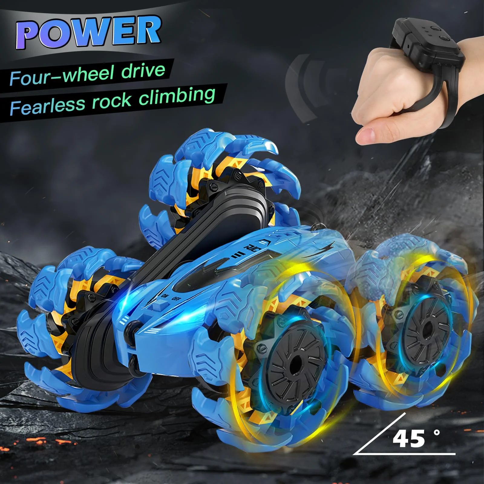 Ferngesteuertes Auto Kinder ab 3 4 5 6 Jahre mit LED Lichter | 2.4Ghz RC Auto mit 360° Drehung & 4WD Offroad | 2 Aufladbarer Batterien | Monstertruck Spielzeug Geschenk für Jungen Mädchen (Blau) - Image 5