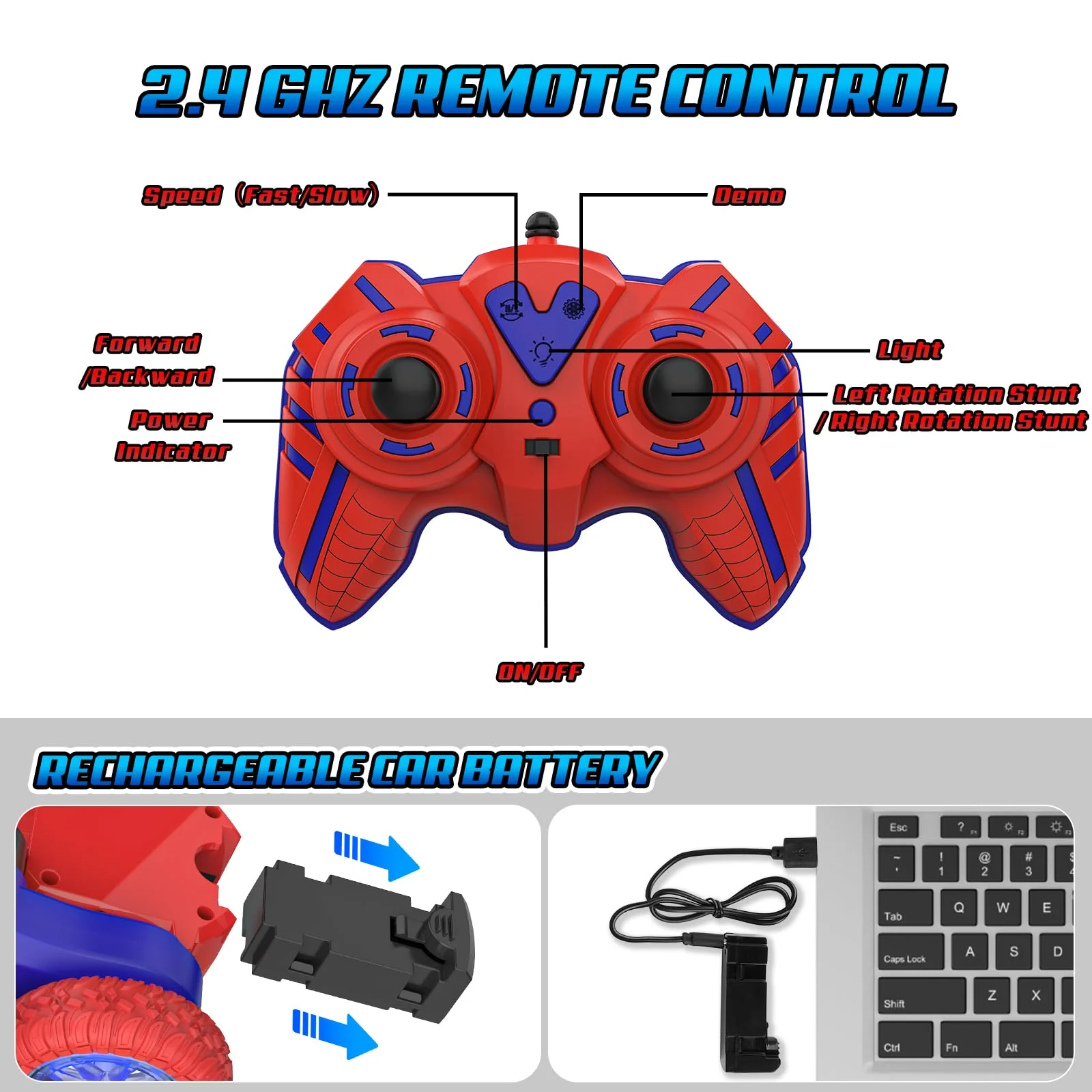 Ferngesteuertes Auto Spider, RC Stunt Crawler Car 4WD mit Fernbedienung LED Blinken 180°Flip Kinder Junge Mädchen Spielzeug Geschenk Geburtstag Weihnachten Indoor Outdoor Spiele Monster Truck Toy - Image 2