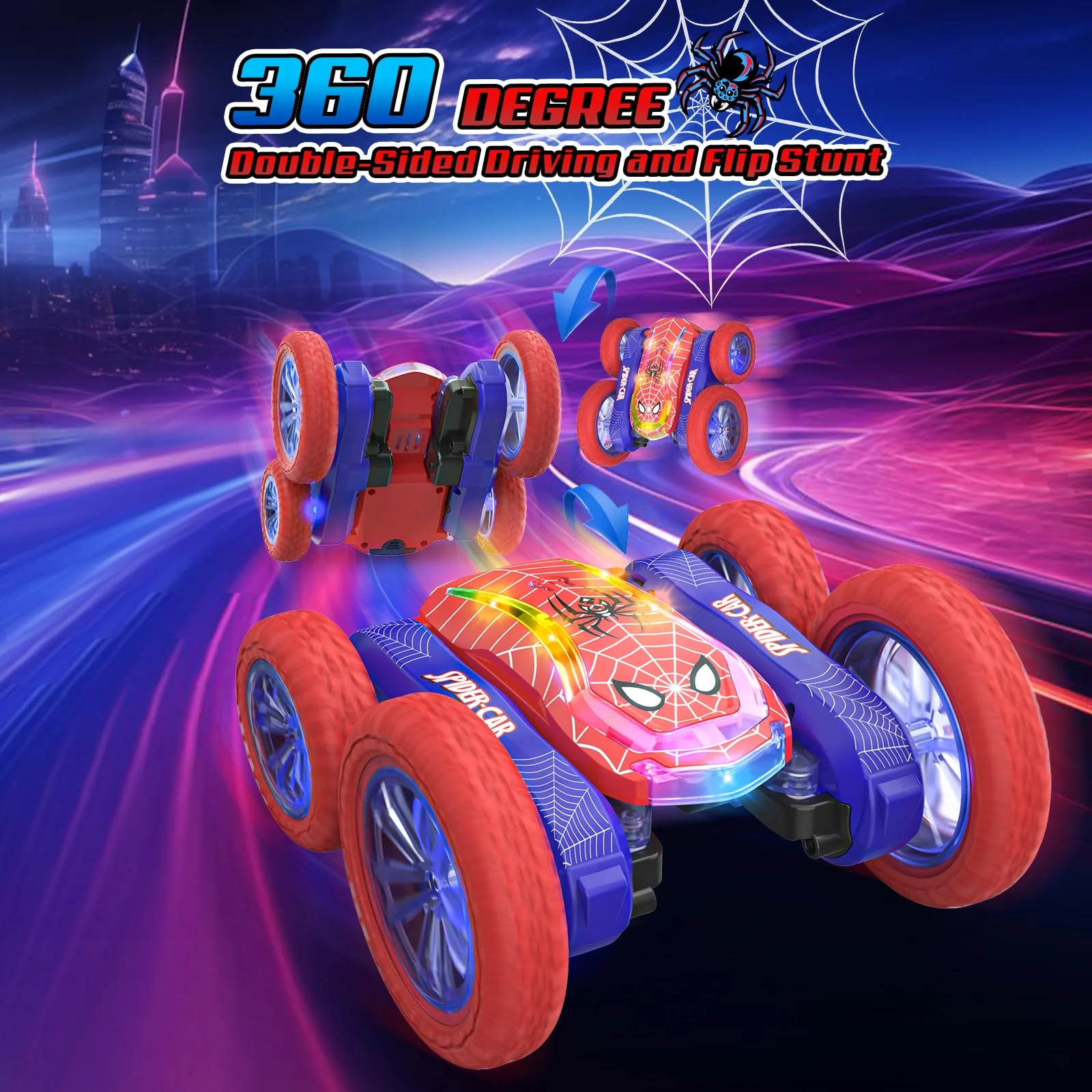 Ferngesteuertes Auto Spider, RC Stunt Crawler Car 4WD mit Fernbedienung LED Blinken 180°Flip Kinder Junge Mädchen Spielzeug Geschenk Geburtstag Weihnachten Indoor Outdoor Spiele Monster Truck Toy - Image 4