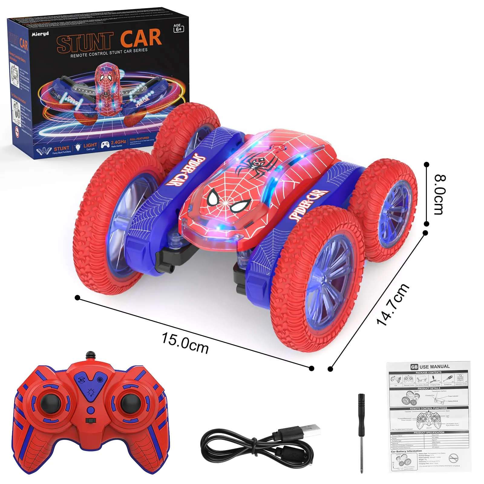 Ferngesteuertes Auto Spider, RC Stunt Crawler Car 4WD mit Fernbedienung LED Blinken 180°Flip Kinder Junge Mädchen Spielzeug Geschenk Geburtstag Weihnachten Indoor Outdoor Spiele Monster Truck Toy - Image 7