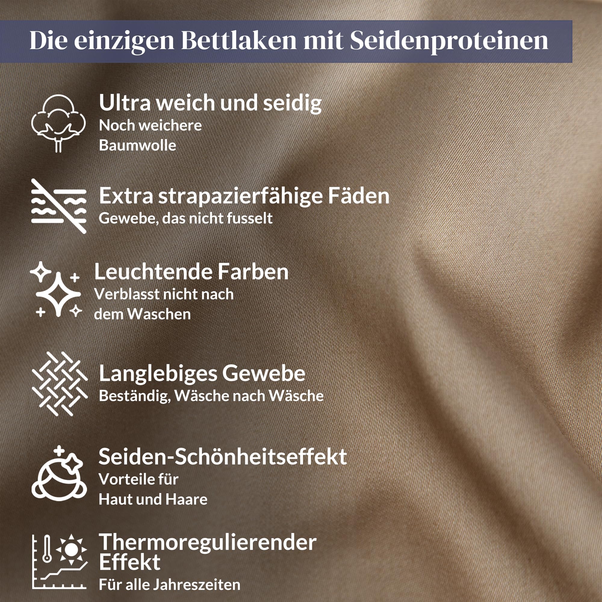 Ferò Mako Satin Bettwäsche 240x220 Baumwolle, 2 Kopfkissenbezug 80x80, Luxus Mako Satin 300TC Bettwäsche Baumwolle mit Seidenproteine, Design Made in Italy, Bettwäsche Satin, Bettbezug, Beige - Image 4