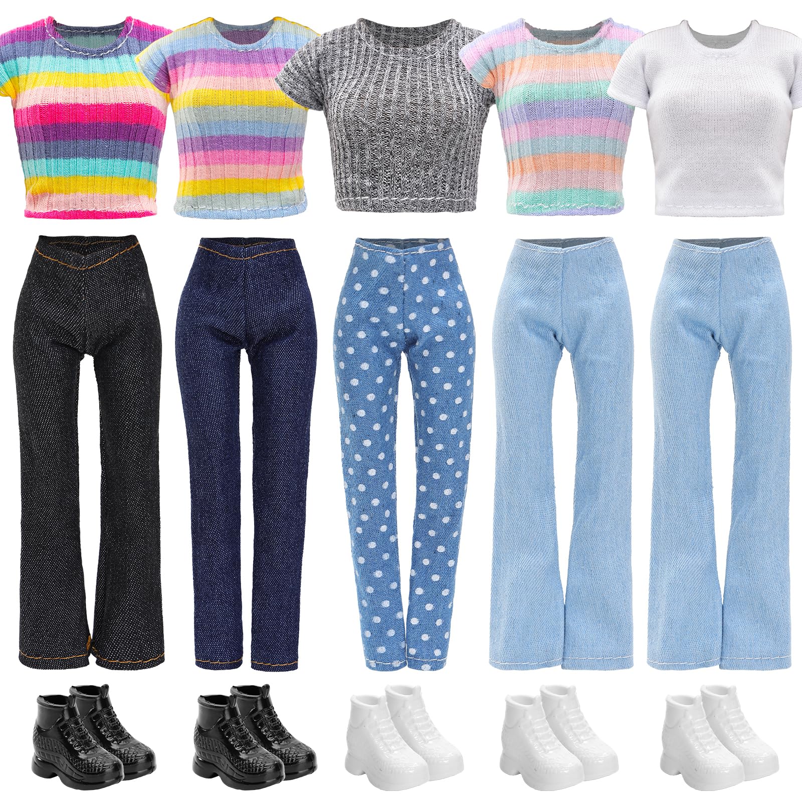 Festfun 15 Kleidung für Puppen Fashion Puppenkleidung enthält 5 Oberteile T-Shirt Outfits Kleidung 5 Hosen 5 Schuhe für 11,5 Zoll 30 cm Mädchen Puppen