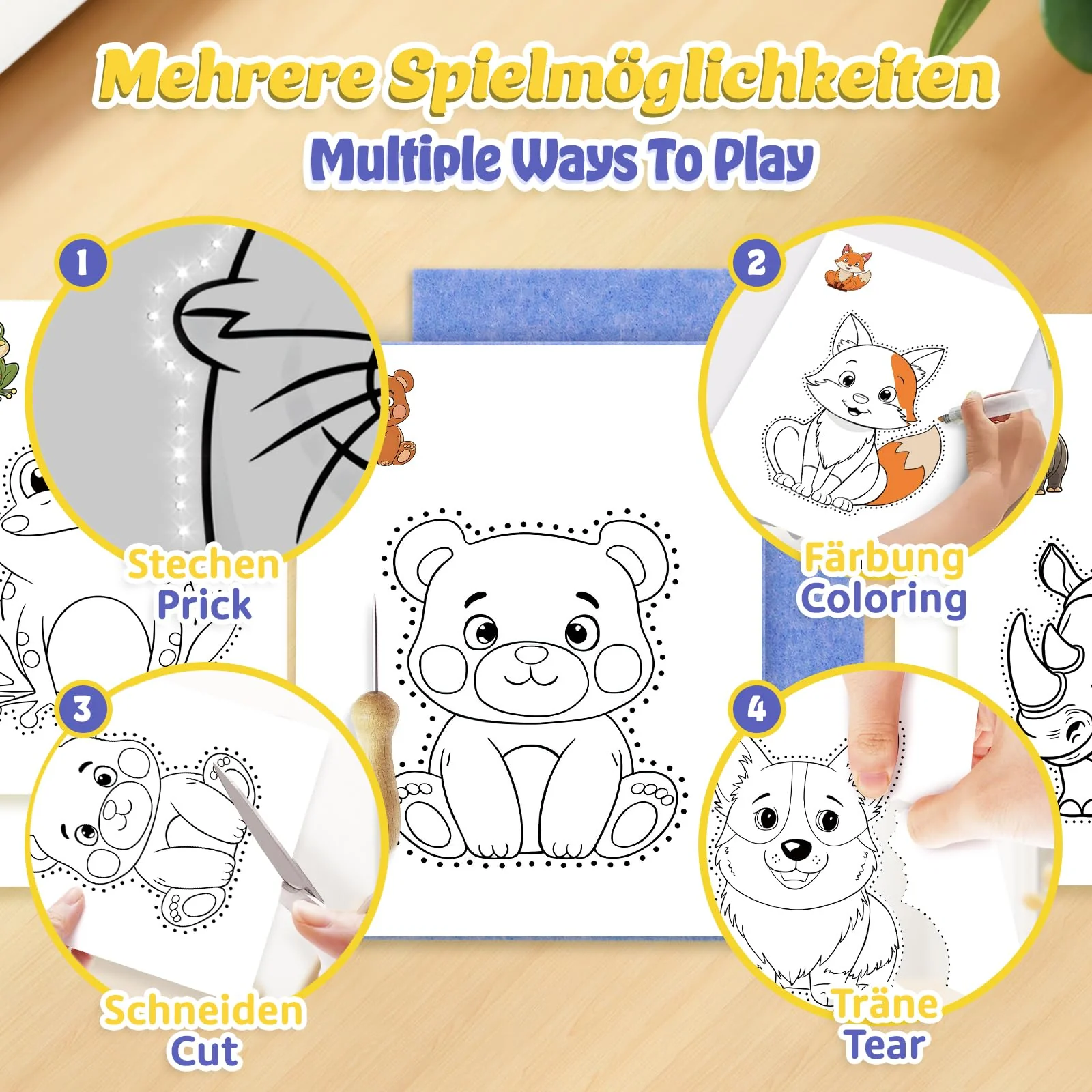 Fettwal Prickelnadel Set Kinder, Prickelset Stickbilder Sticken für Kinder ab 3, mit 2 Prickelnadel 2 Prickelfilz 10 Stickbilder, Verwendung unter Aufsicht der Eltern (Tierthema) - Image 4