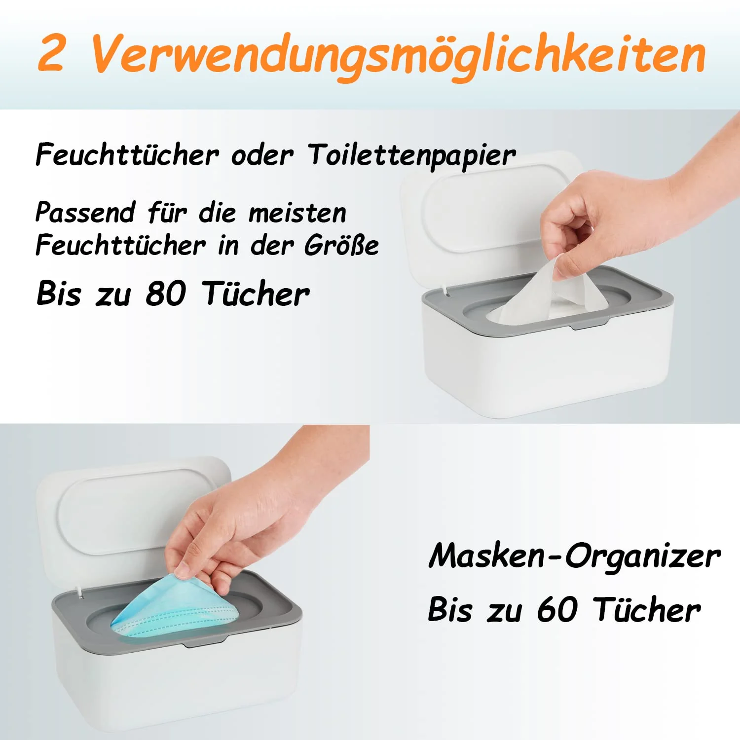 Feuchttücher Box, Seposeve Feuchtuchspender für Baby & Erwachsene, Nachfüllbare Feuchtes Toilettenpapier Box, Hält Tücher Frisch, Einhandbedienung, Grau - Image 3