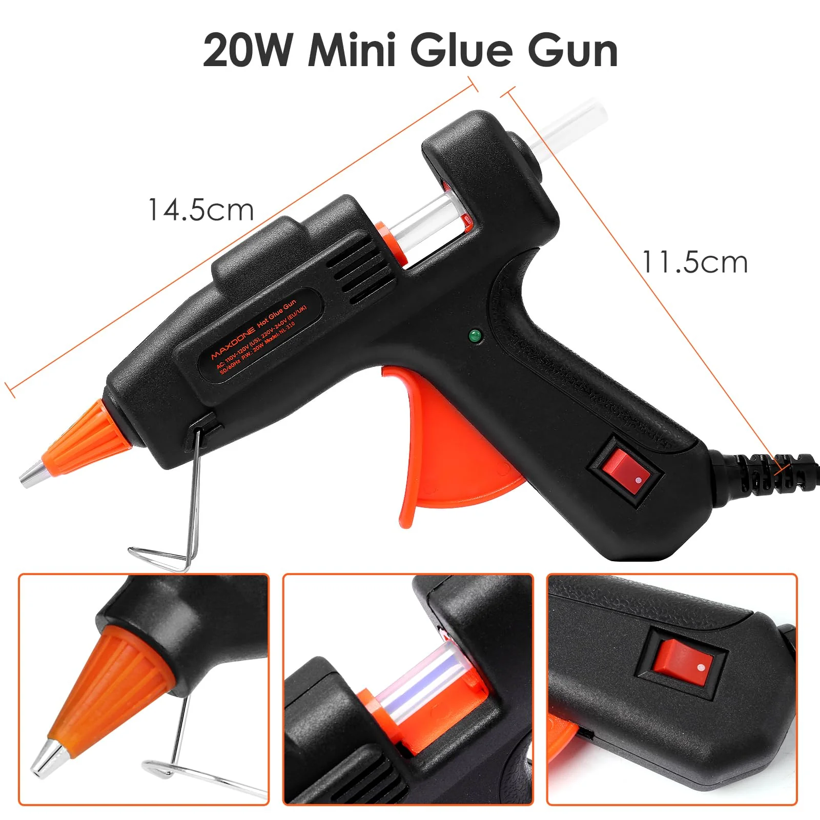Feuerfest Heißklebepistole Klebepistole 30 Heißklebesticks Heissklebepistole Klebesticks für DIY Kleine Handwerk und schnelle Reparaturen in Haus & Büro, 20W Klebepistolen - Image 3