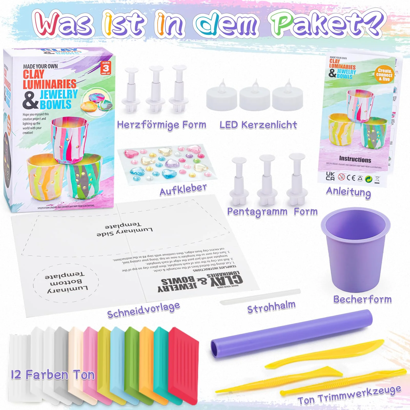 FGZU Basteln Mädchen 8 9 10 Jahre, DIY Ton Kerze Lampe Selber Machen, 29 Pcs Bastelset Mädchen 10 Jahre, Bastelset Kinder Erwachsene Kreative Deko Basteln, Ideale Geschenke für Geburtstag &Weihnachten - Image 3