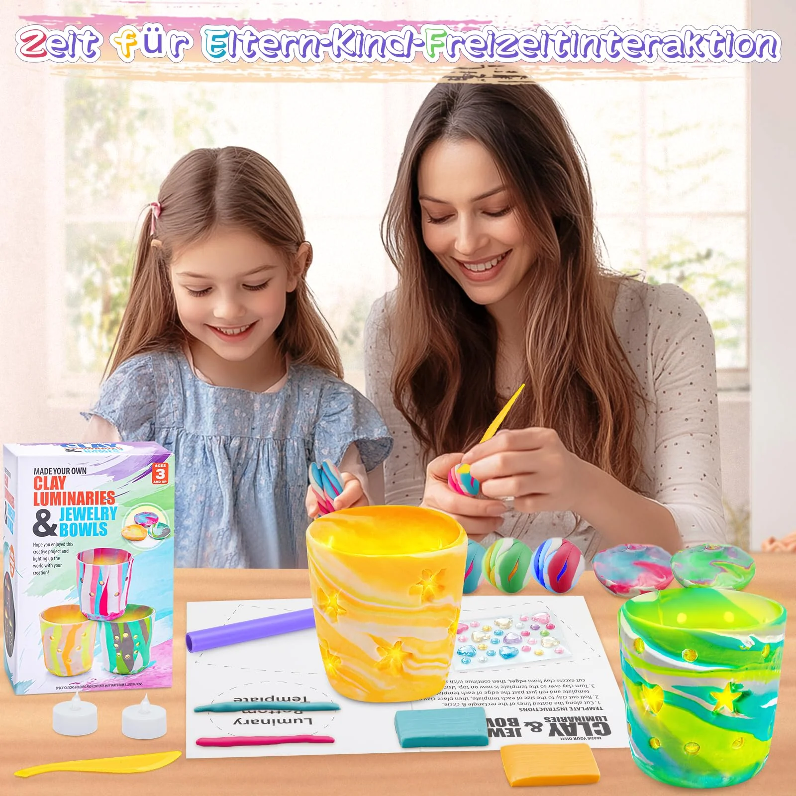 FGZU Basteln Mädchen 8 9 10 Jahre, DIY Ton Kerze Lampe Selber Machen, 29 Pcs Bastelset Mädchen 10 Jahre, Bastelset Kinder Erwachsene Kreative Deko Basteln, Ideale Geschenke für Geburtstag &Weihnachten - Image 4