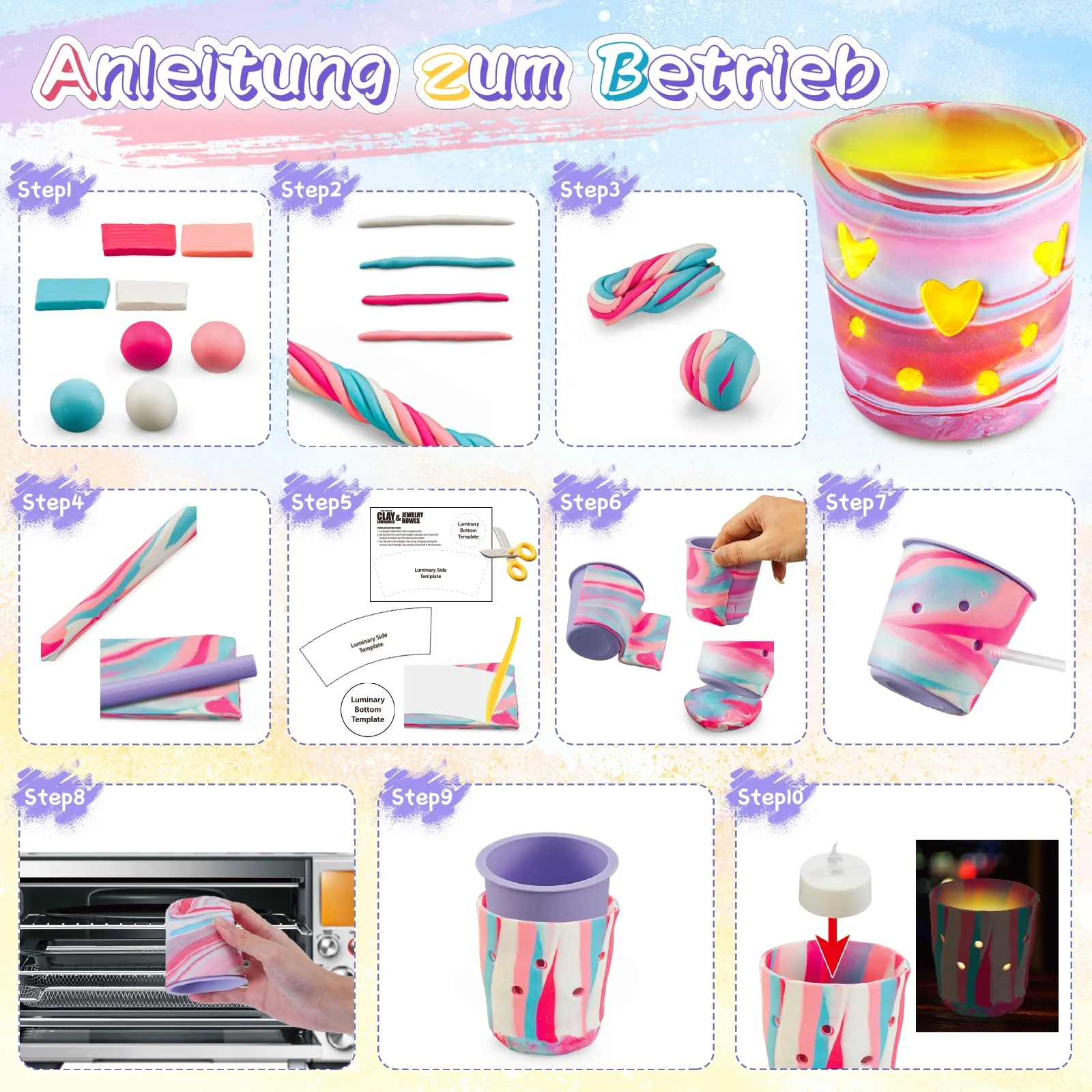 FGZU Basteln Mädchen 8 9 10 Jahre, DIY Ton Kerze Lampe Selber Machen, 29 Pcs Bastelset Mädchen 10 Jahre, Bastelset Kinder Erwachsene Kreative Deko Basteln, Ideale Geschenke für Geburtstag &Weihnachten - Image 5
