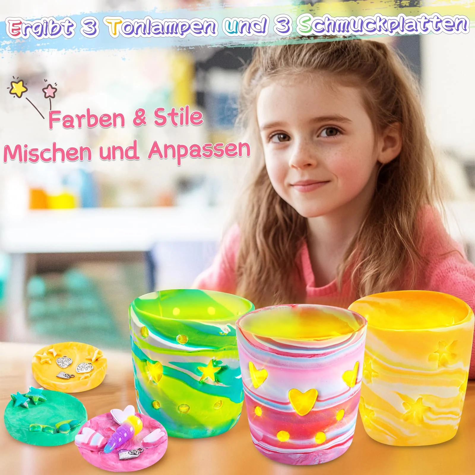 FGZU Basteln Mädchen 8 9 10 Jahre, DIY Ton Kerze Lampe Selber Machen, 29 Pcs Bastelset Mädchen 10 Jahre, Bastelset Kinder Erwachsene Kreative Deko Basteln, Ideale Geschenke für Geburtstag &Weihnachten - Image 7