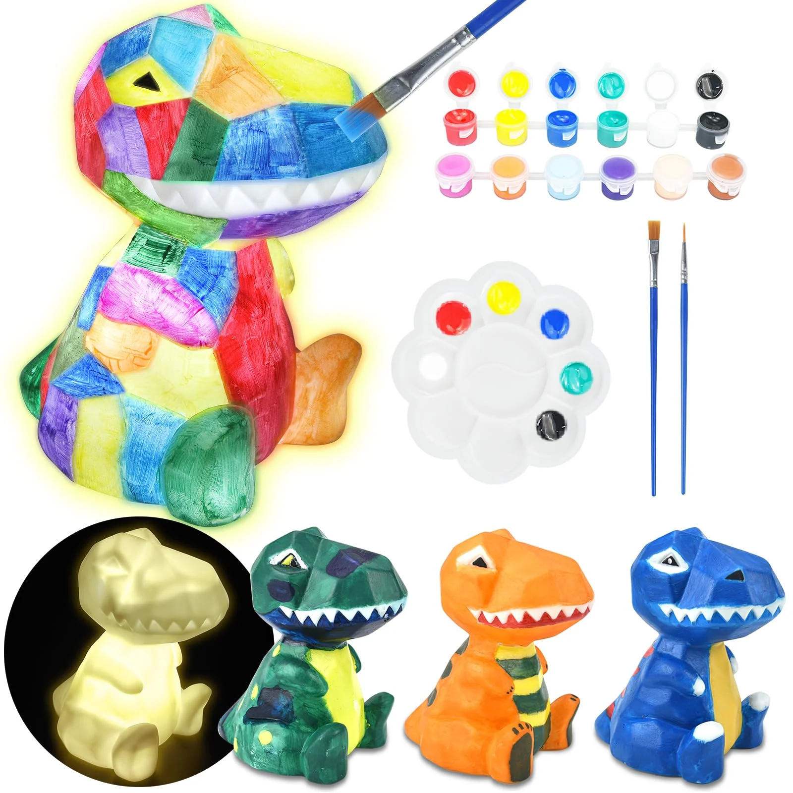 FGZU DIY Dino Lampe Basteln für Mädchen ab 4 5 6 7 8 Jahre, Kunsthandwerk für Mädchen und Jungen, Bastelsets Kinder, Spielzeug Kreatives Geschenke für Kinder im Alter 6–12 Jahren (Dino-Lampe)