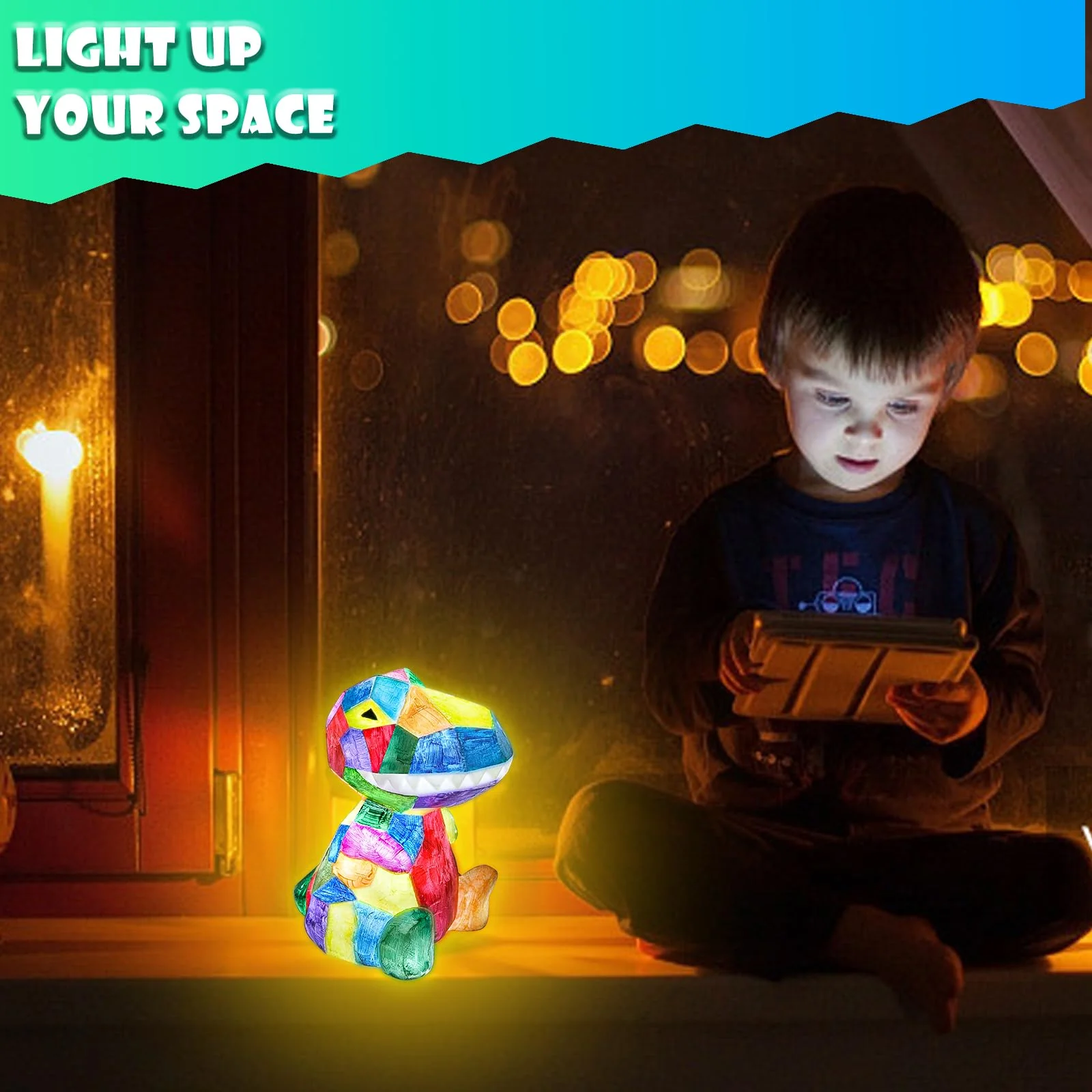 FGZU DIY Dino Lampe Basteln für Mädchen ab 4 5 6 7 8 Jahre, Kunsthandwerk für Mädchen und Jungen, Bastelsets Kinder, Spielzeug Kreatives Geschenke für Kinder im Alter 6–12 Jahren (Dino-Lampe) - Image 3