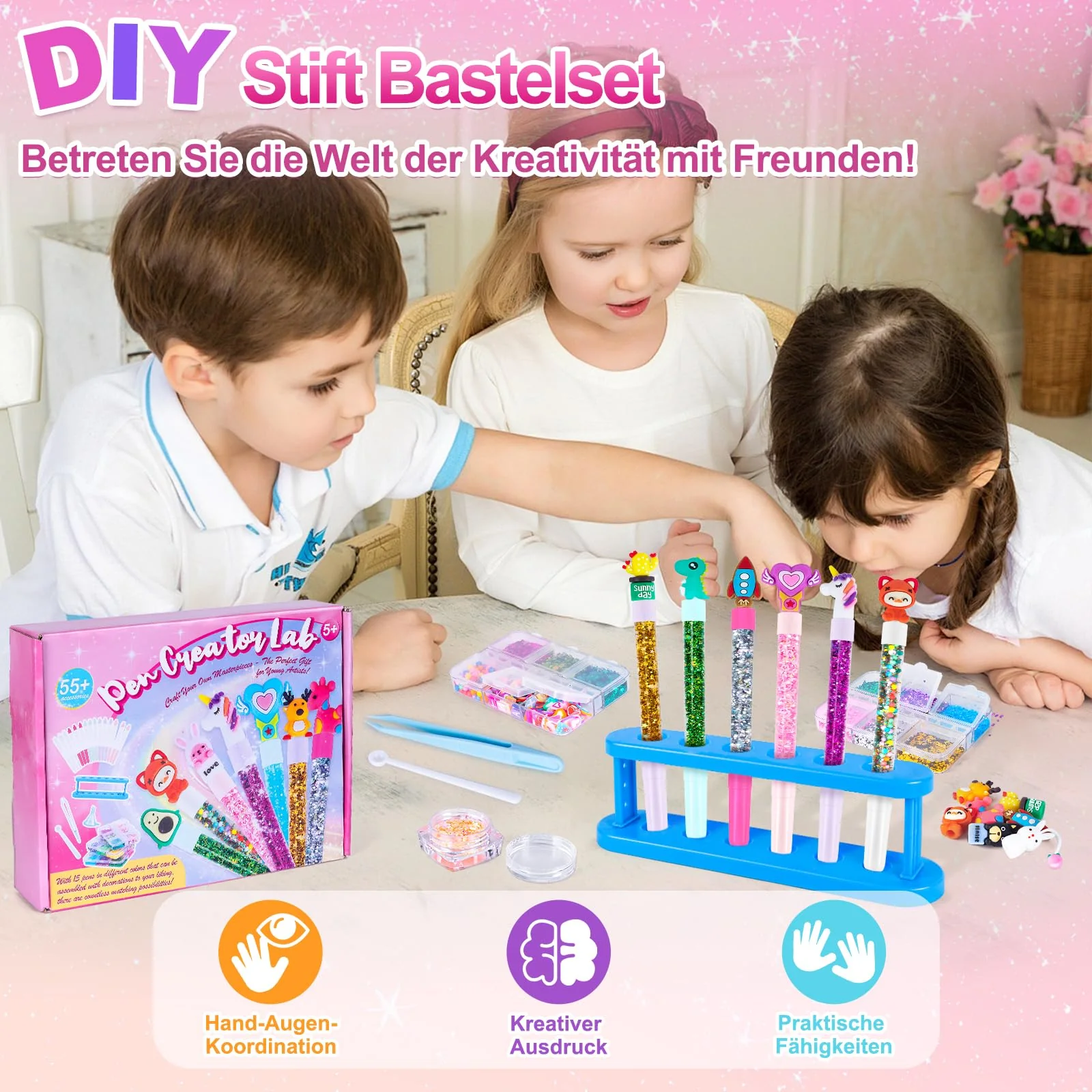 FGZU Stifte Selber Machen Set, Stifte Atelier Bastelsets für Kinder mit 55+ Zubehör, Bastelset Kinder ab 5 6 7 8 Jahre, Kindergeburtstag Basteln Spielzeug Geschenke für Mädchen Junge ab 4-12 Jahre - Image 5