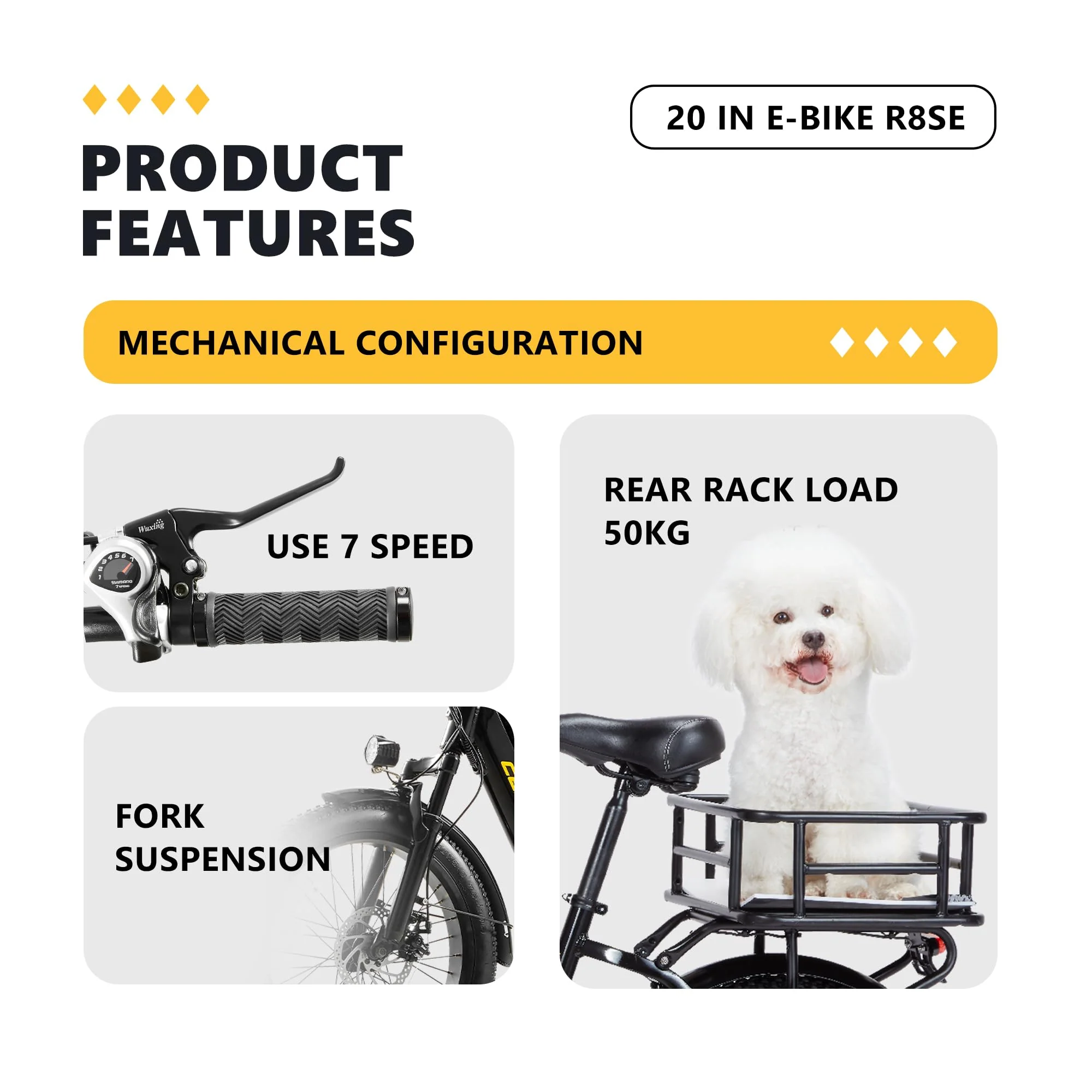 Ficyacto Elektrofahrräder für Damen Herren,Ebike Mit 48V 15Ah Li-ion Akku,20 * 3.0 Zoll Trekkingrad E-City Fahrrad,Reichweite bis zu 70-80KM Pedelec - Image 7