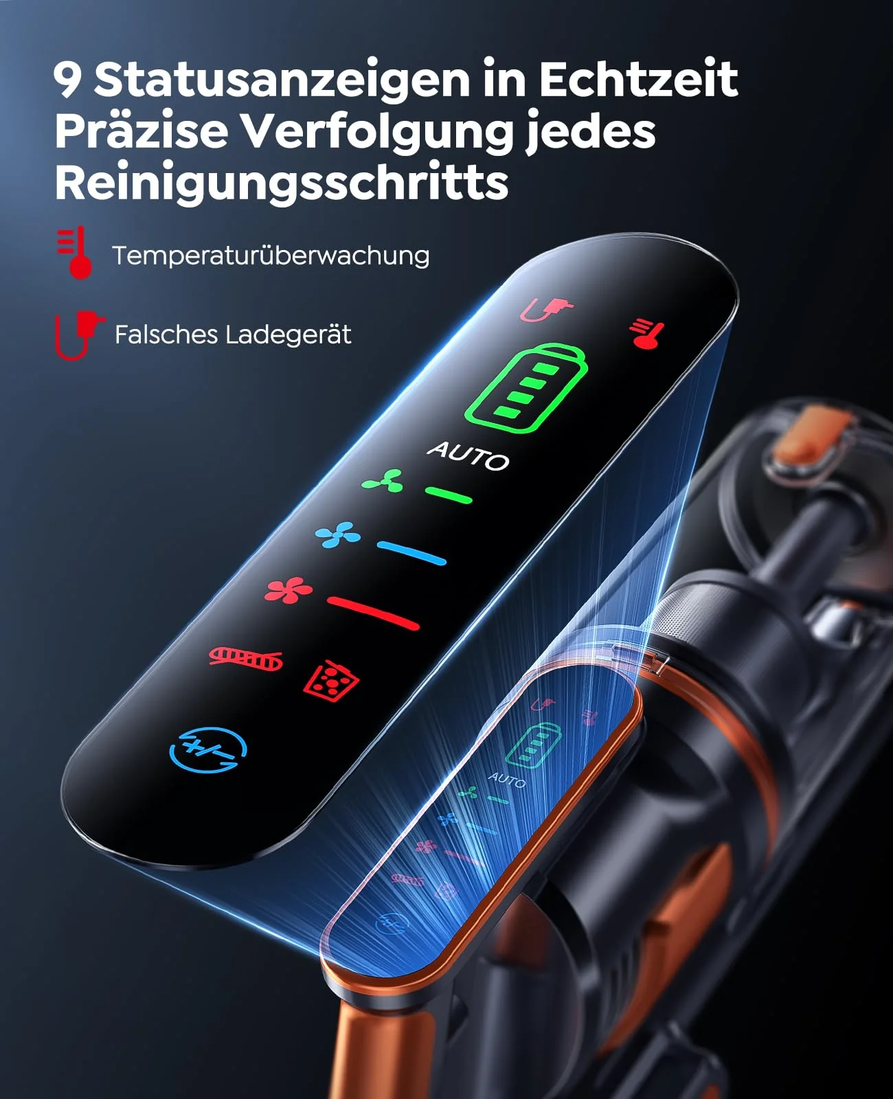 Fieety Akku Staubsauger, 45KPa/550W/60Min Staubsauger Kabellos mit Wandmontierte Ladestation, Aromatherapie, Automatikmodus, Touchscreen, 1M Ausziehbarer Schlauch für Hartböden Teppiche Tierhaare Auto - Image 3