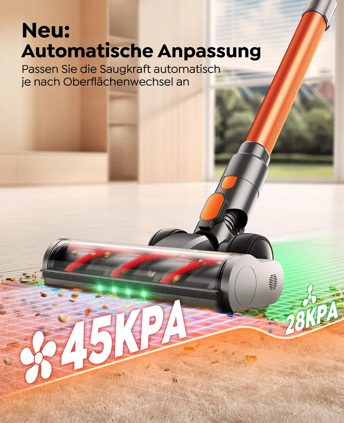 Fieety Akku Staubsauger, 45KPa/550W/60Min Staubsauger Kabellos mit Wandmontierte Ladestation, Aromatherapie, Automatikmodus, Touchscreen, 1M Ausziehbarer Schlauch für Hartböden Teppiche Tierhaare Auto - Image 6