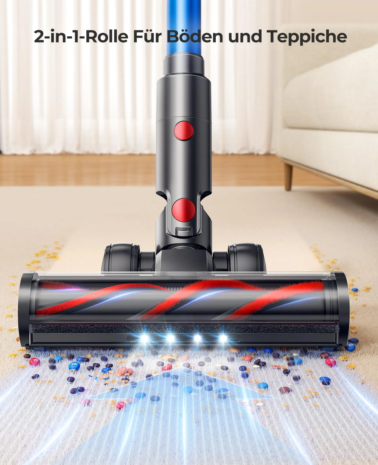 Fieety Akku Staubsauger, 550W/45KPa kabelloser Staubsauger, 60 Minuten Laufzeit, mit Aufstellfunktion, eingebauten Duftpads, Wandhalterung mit integrierter Ladestation/Anti-Haarbürste/mit Sofabürste - Image 3