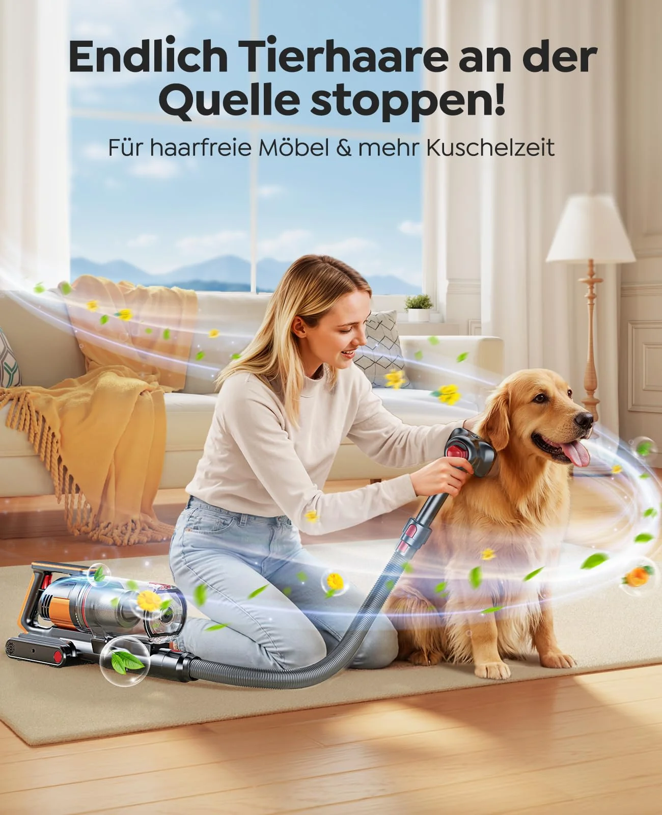 Fieety Akku Staubsauger 600W/50kPa/65Min, Staubsauger Kabellos mit Tierpflegebürste, 1M Schlauch, Wandladestation, 8-Schicht-Filtration Aromatherapie Ultraleise für Tierhaare, Teppich, Hartböden, Auto - Image 6