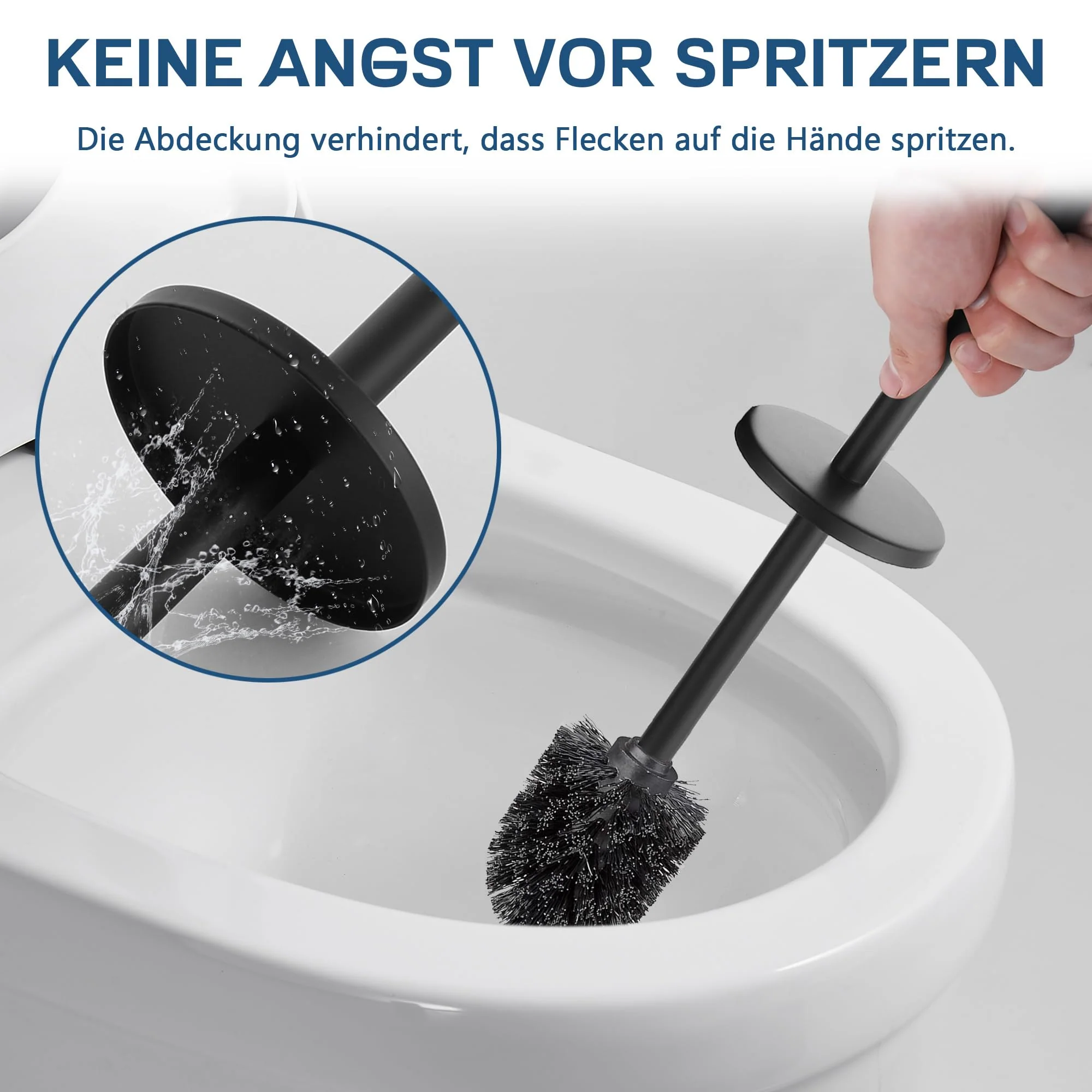 FIISAYL Klobürste Toilettenbürste WC Bürste mit Klobürstenhalter Bürstengarnitur mit Edelstahlgriff und -sockel, Schwarz - Image 2
