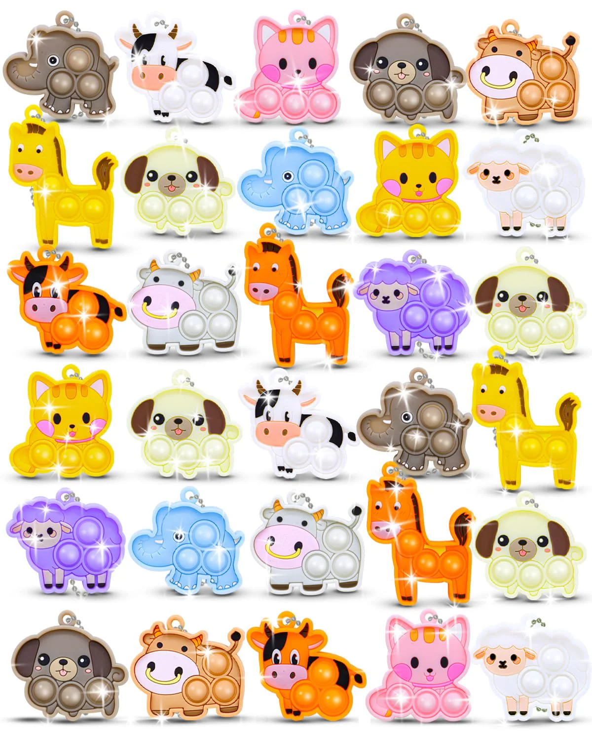 FILMINK 30PCS Stück Pop on It für Kinder Tierische Fidget-Spielzeug Schlüsselanhänger - Kindergeburtstag Mitgebsel & Stressabbau Spielzeug für Schule, Weihnachtsfeiern und Überraschungstüten - Image 5