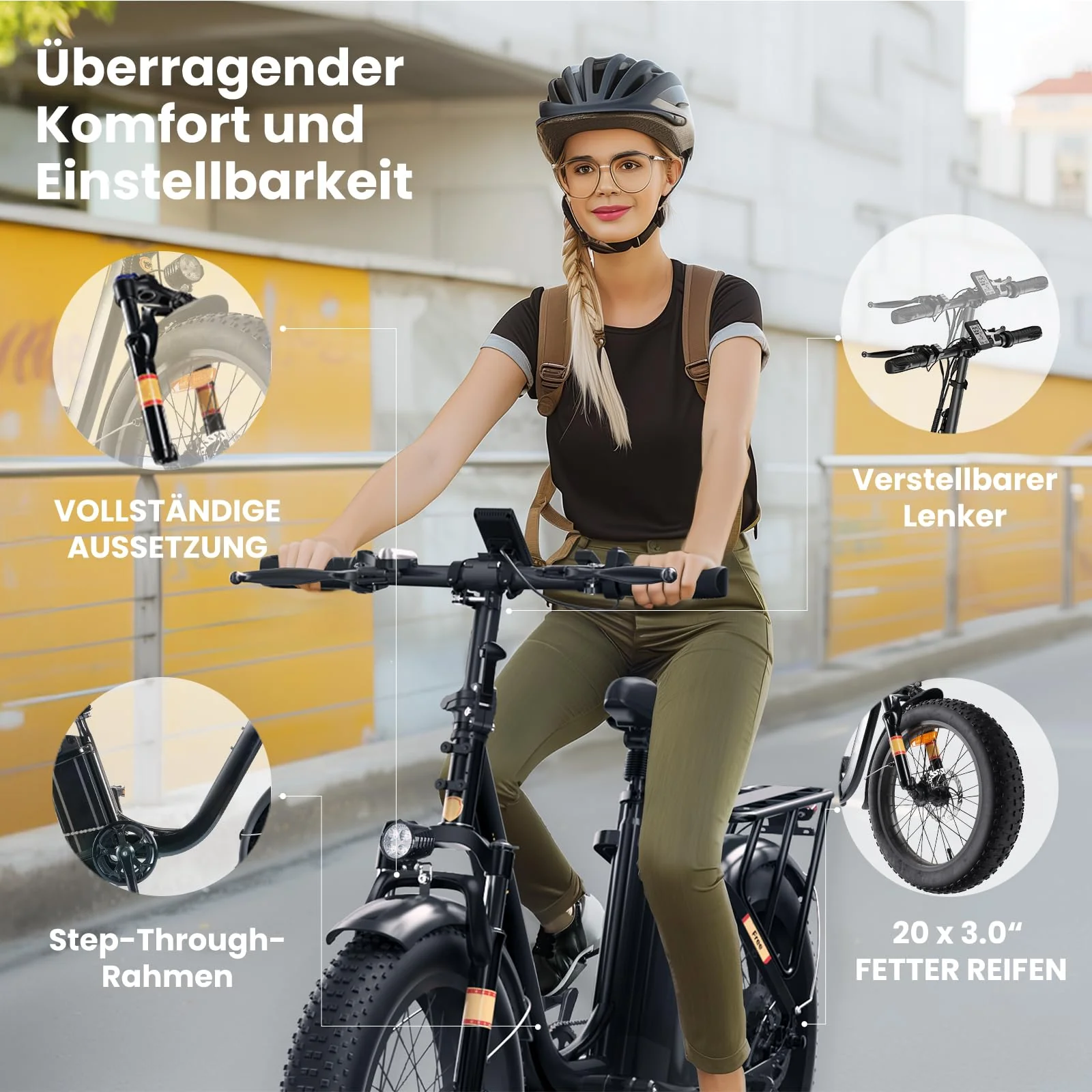 Finbike E Bike mit 48V 15.6Ah Abnehmbare Akku,20 * 3.0 Zoll Fette Reifen All-Terrain Elektrofahrräder,7-Gang Getriebe mit LCD-Display,PAS-Modus Max Reichweite 120KM,Pedelec Herren Damen 25km/h 250W - Image 4