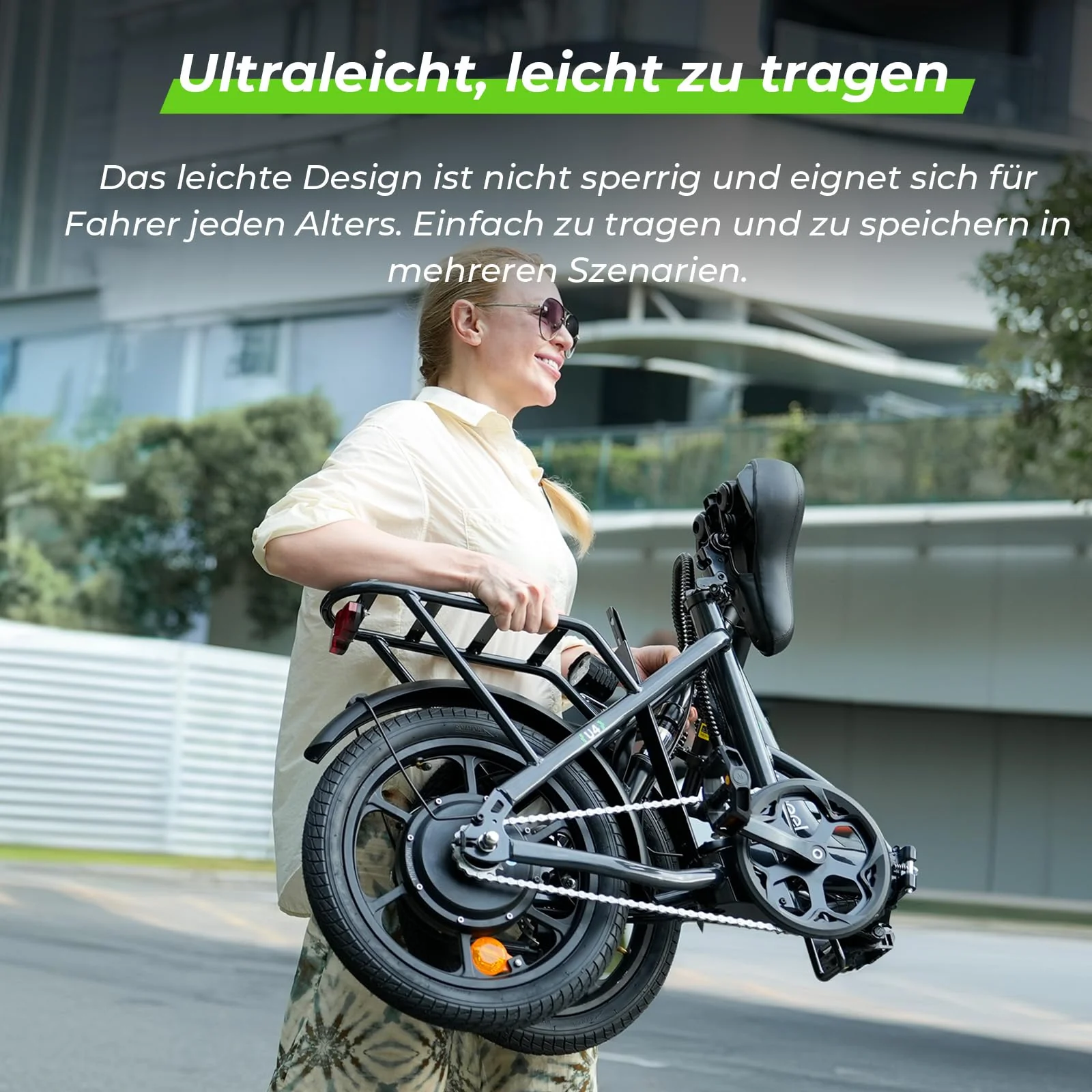 Finbike Klapprad E-Bike 16 * 2.15 Zoll Fat Tire,Tragbares Elektrofahrrad mit 10.4Ah Abnehmbarem Akku,4 Fahrmodi,PAS Reichweite MAX 88KM,Falt-Elektrofahrräder für Herren Damen Pendeln (Schwarz) - Image 2