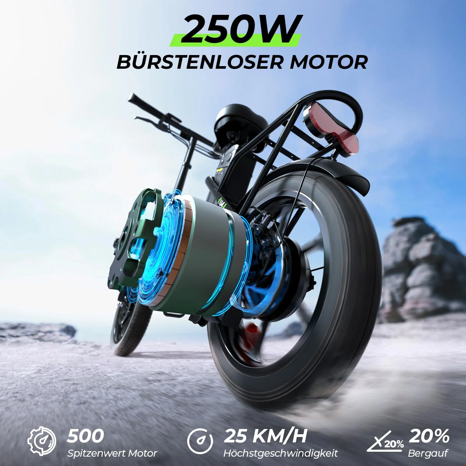 Finbike Klapprad E-Bike 16 * 2.15 Zoll Fat Tire,Tragbares Elektrofahrrad mit 10.4Ah Abnehmbarem Akku,4 Fahrmodi,PAS Reichweite MAX 88KM,Falt-Elektrofahrräder für Herren Damen Pendeln (Schwarz) - Image 4