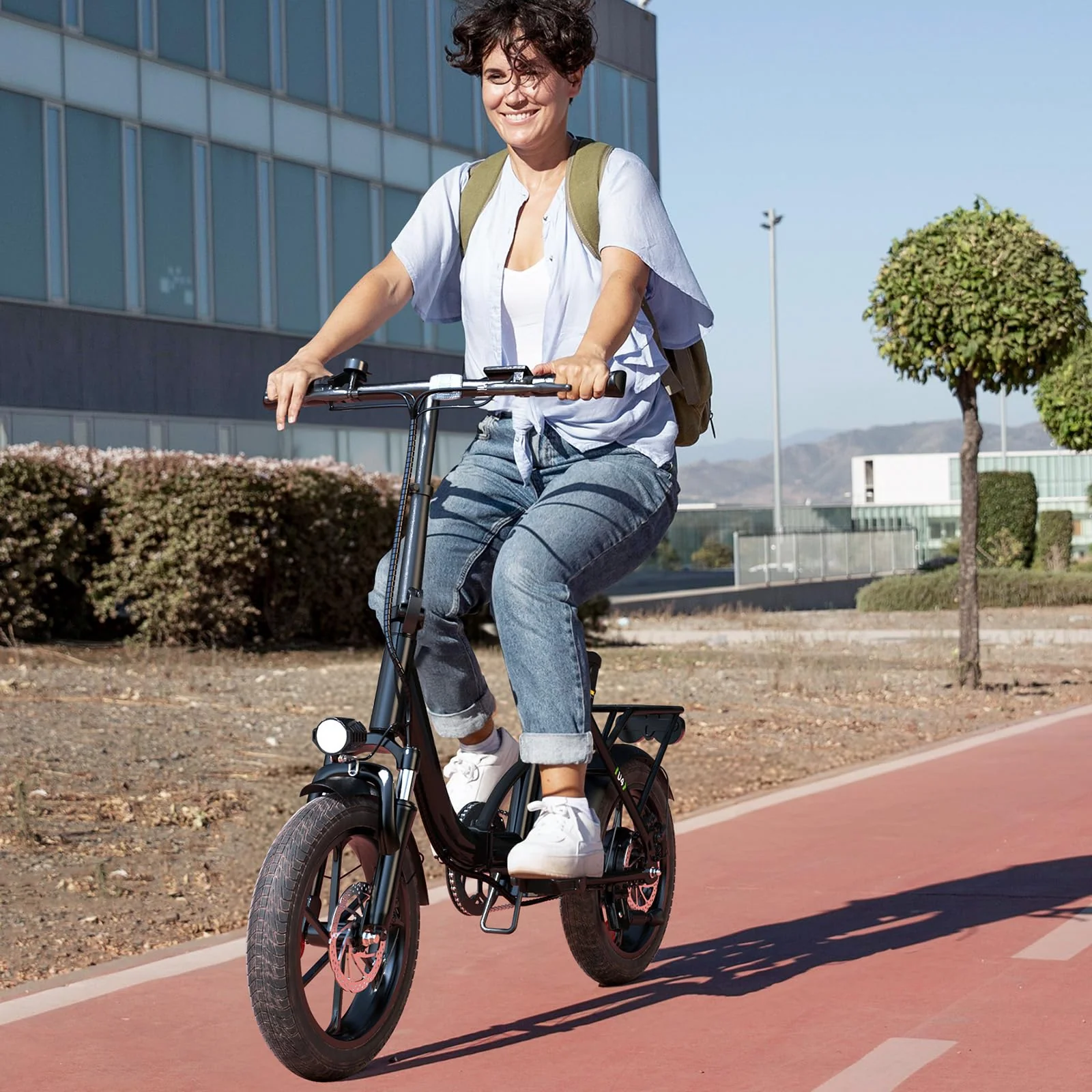 Finbike Klapprad E-Bike 16 * 2.15 Zoll Fat Tire,Tragbares Elektrofahrrad mit 10.4Ah Abnehmbarem Akku,4 Fahrmodi,PAS Reichweite MAX 88KM,Falt-Elektrofahrräder für Herren Damen Pendeln (Schwarz) - Image 5