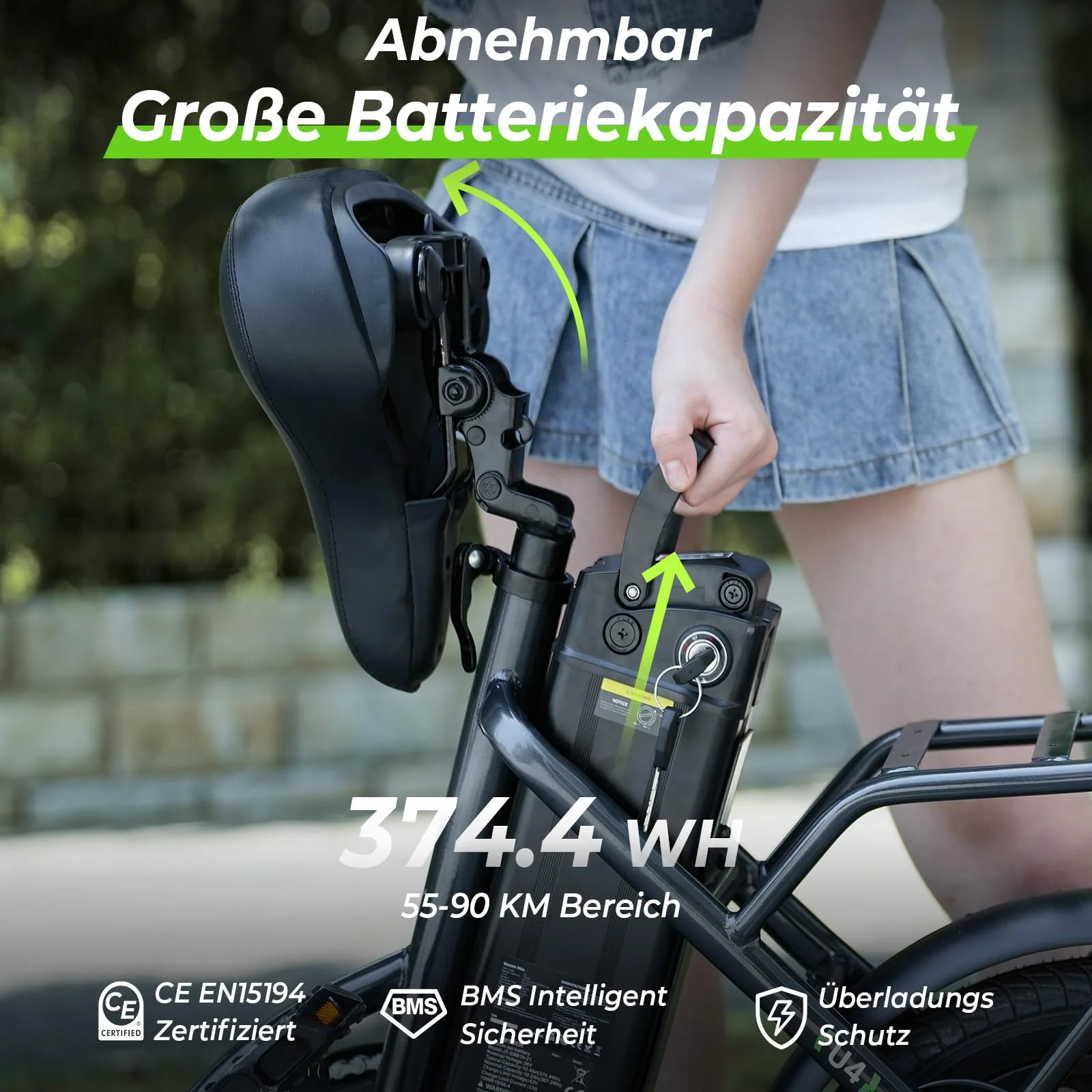 Finbike Klapprad E-Bike 16 * 2.15 Zoll Fat Tire,Tragbares Elektrofahrrad mit 10.4Ah Abnehmbarem Akku,4 Fahrmodi,PAS Reichweite MAX 88KM,Falt-Elektrofahrräder für Herren Damen Pendeln (Schwarz) - Image 7