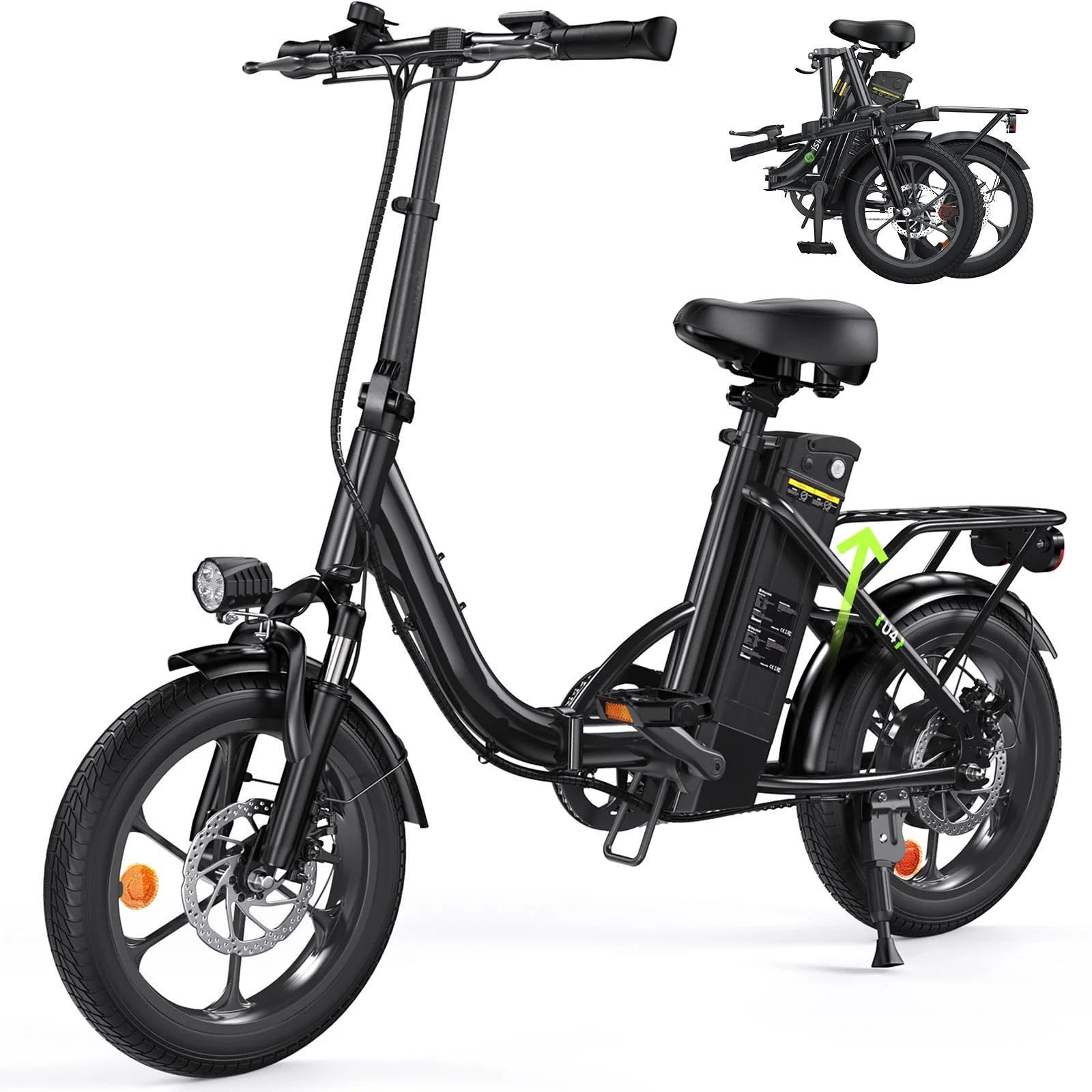 Finbike Klapprad E-Bike 16 * 2.15 Zoll Fat Tire,Tragbares Elektrofahrrad mit 10.4Ah Abnehmbarem Akku,4 Fahrmodi,PAS Reichweite MAX 88KM,Falt-Elektrofahrräder für Herren Damen Pendeln (Schwarz) - Image 9