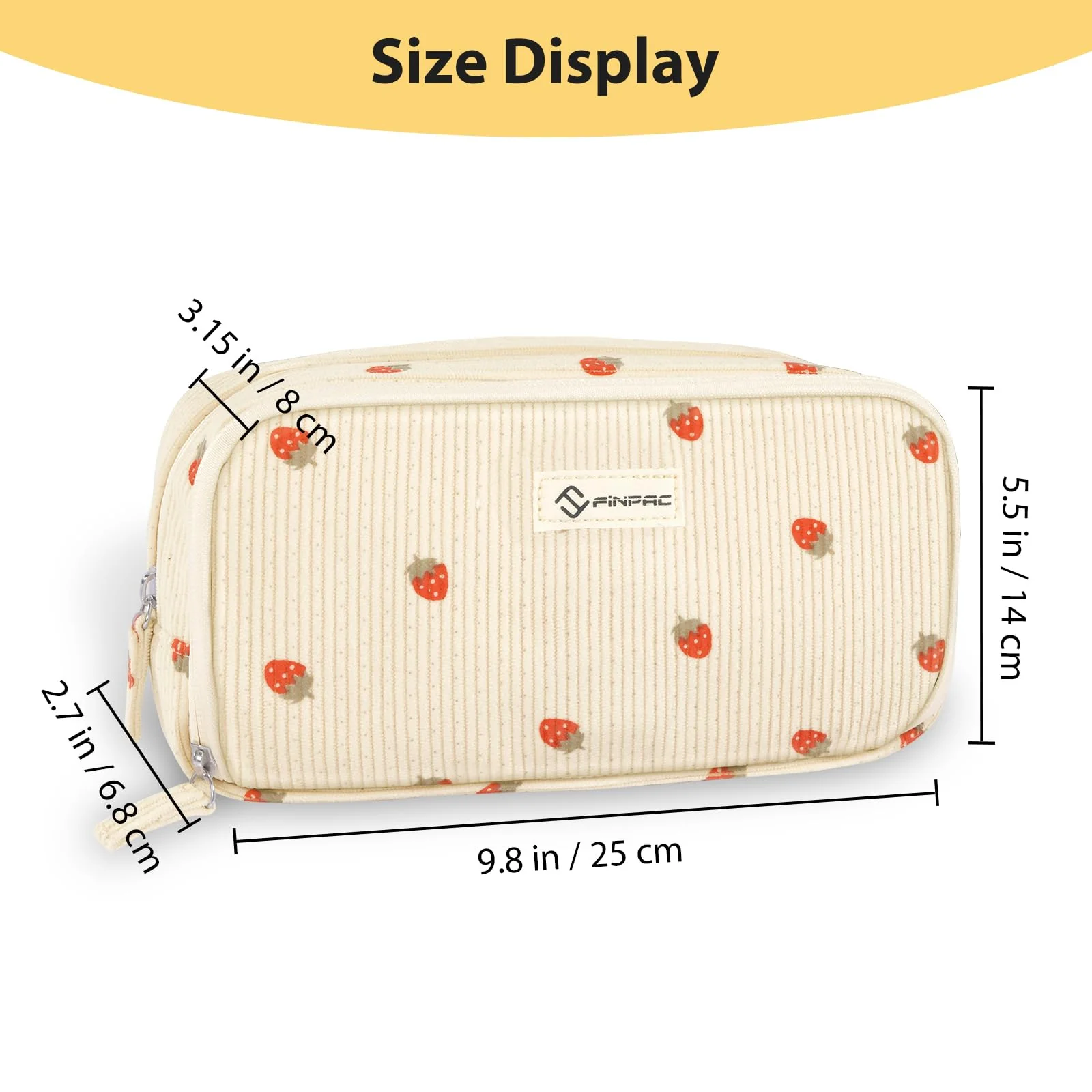 FINPAC Federmäppchen, Federtasche aus Cordstoff Große Kapazität Mäppchen mit 3 Fächern Pencil Case Stiftetasche Schlamperbox Bleistifttasche Schulmäppchen für Schule & Büro, (Erdbeere) - Image 4